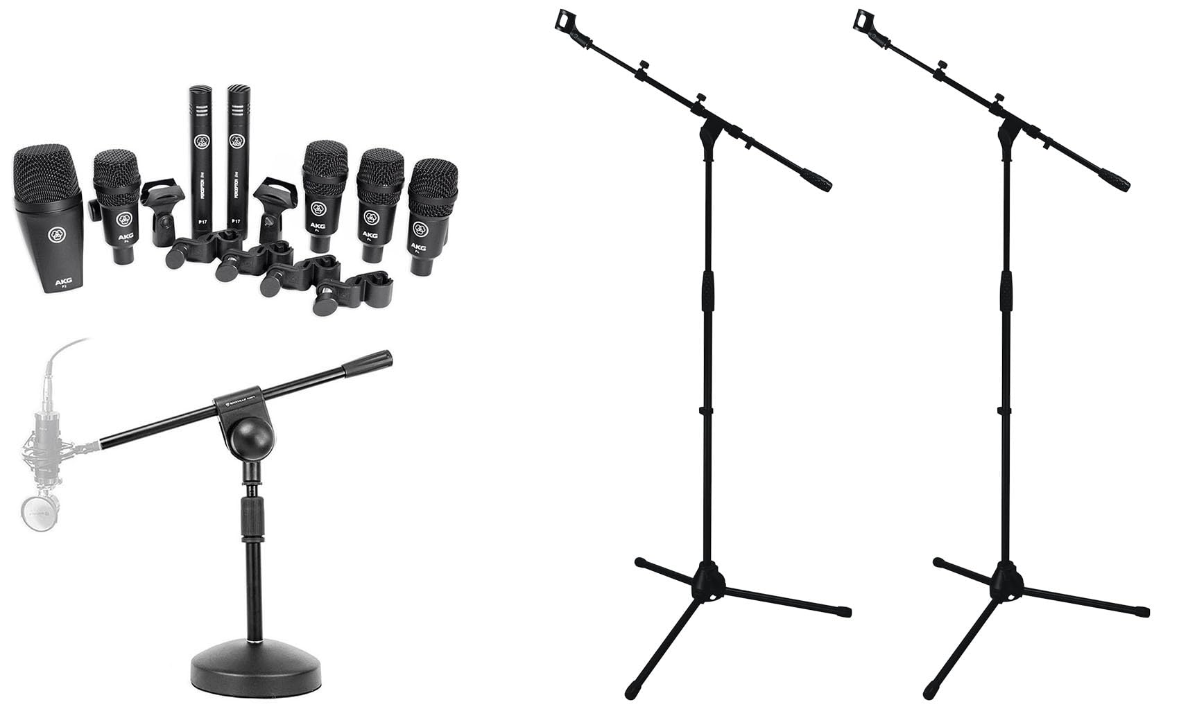 AKG Drum Set Session I 7-Piece Microphone Kit for Bass, Overhead, Snare & Toms with Clamps, Case & Stands - Perfect for Live Performances, Studio Recording & Drum Mic'ing