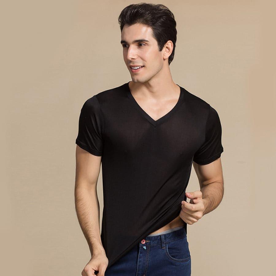 Premium Men's Silk Knitted T-Shirt - Soft Breathable Basic Tee for Casual Wear & Layering | Office, Date Night & Weekend Outfits