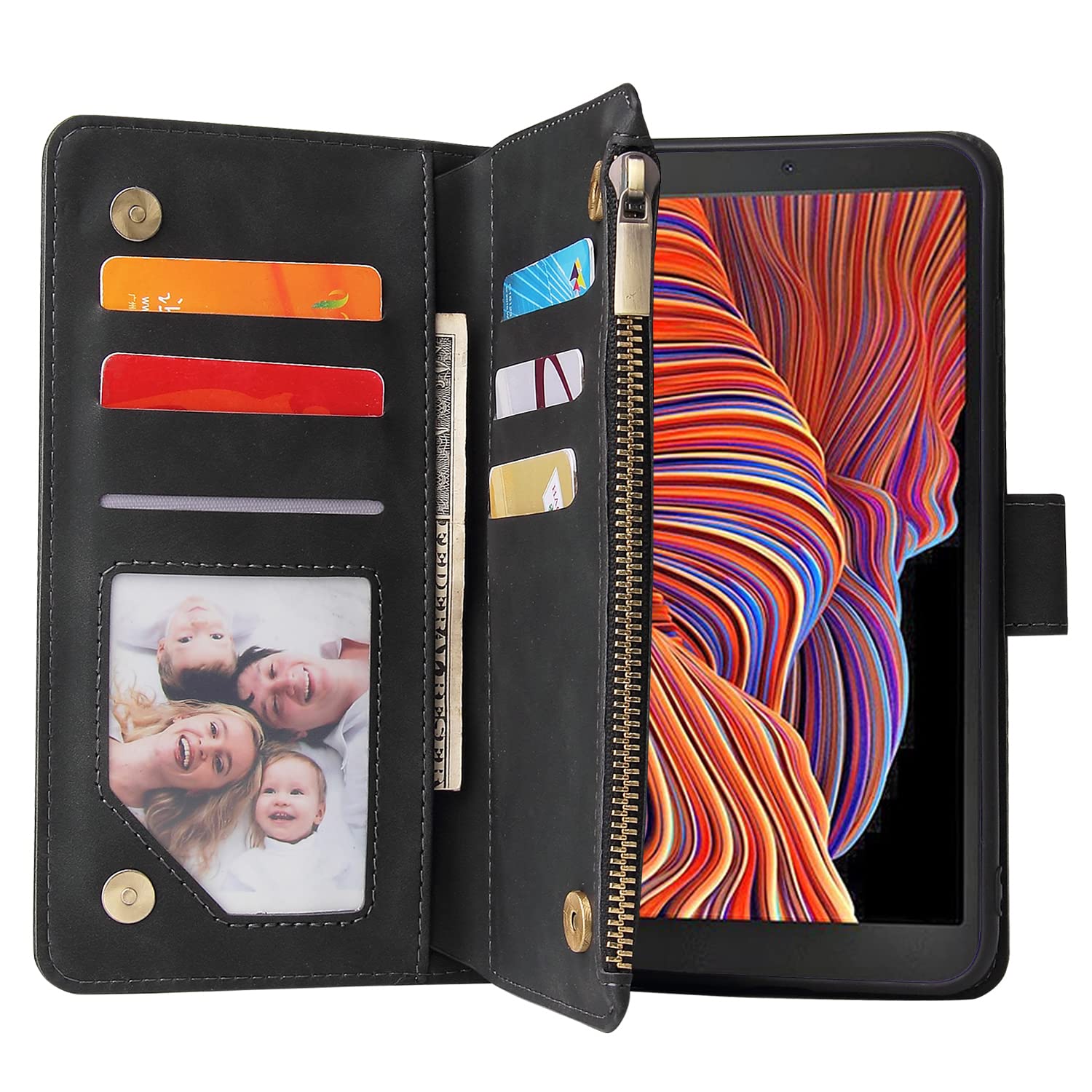 ASUWISH Samsung Galaxy Xcover 5 Wallet Case with Tempered Glass Screen Protector - Leather Flip Cover with Card Holder & Stand - Black Phone Case for Women - Perfect for Work, Travel & Everyday Protection
