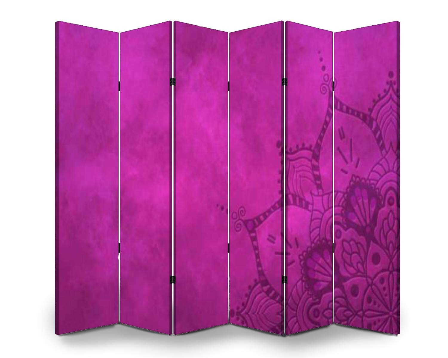 Hand-Painted Mandala Wood Screen Room Divider - 6-Panel Folding Privacy Partition with Magenta Watercolor Design | Dual-Sided Canvas Wall Divider for Bedroom, Yoga Studio & Home Decor
