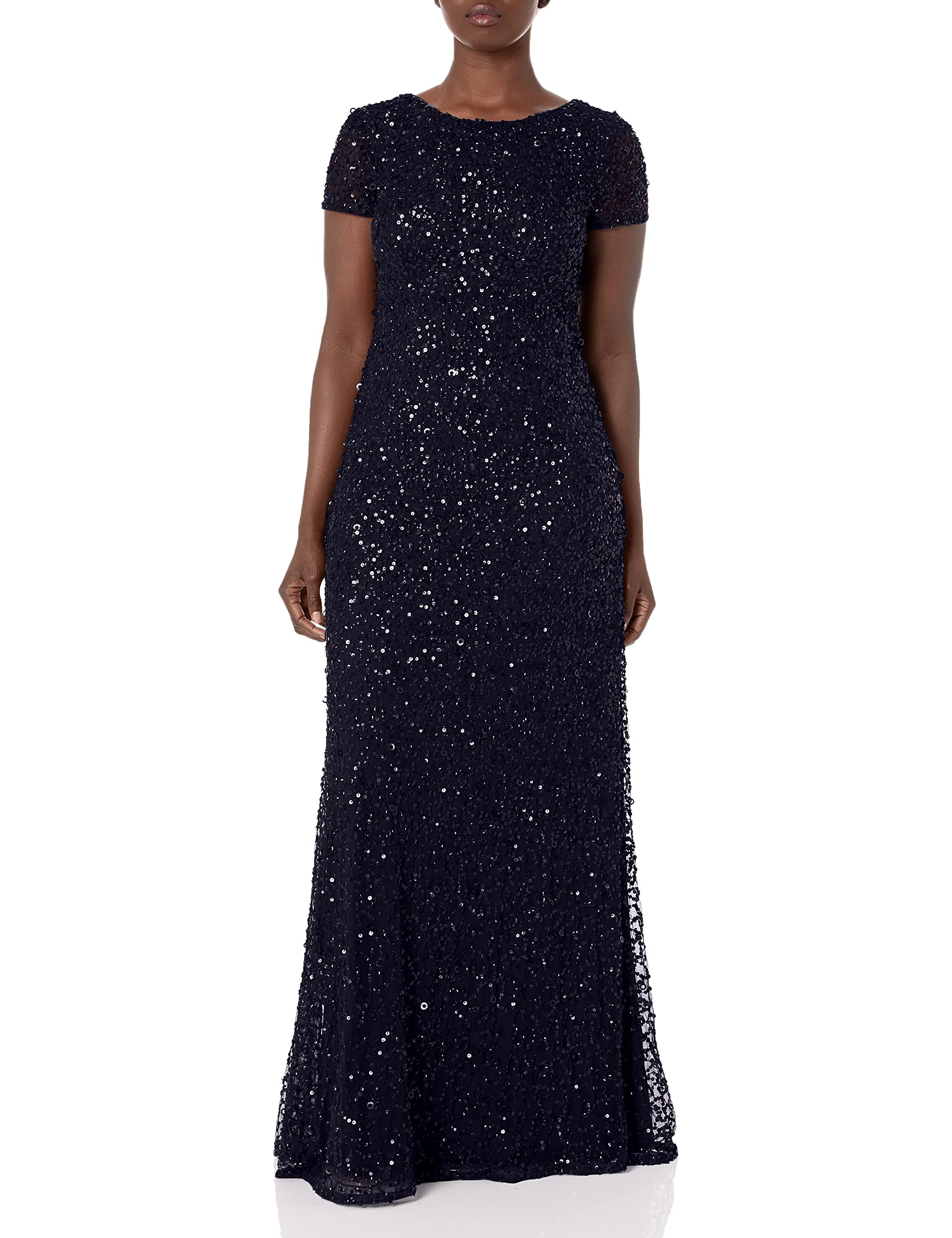 Adrianna Papell Women's Short-Sleeve Sequin Evening Gown - Sparkly Party Dress for Prom, Cocktail, Wedding & Special Occasions