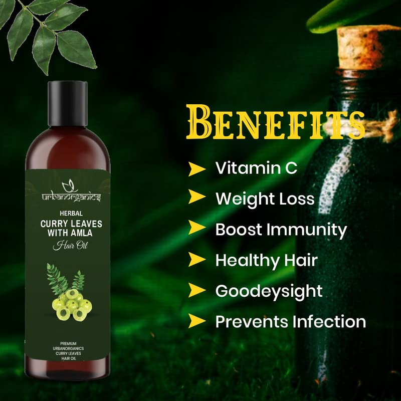 Urbanorganics Natural Curry Leaves & Amla Hair Oil - Non-Sticky, Non-Greasy Formula for Hair Growth & Scalp Care (100ml) | Perfect for Daily Hair Nourishment & Ayurvedic Treatment
