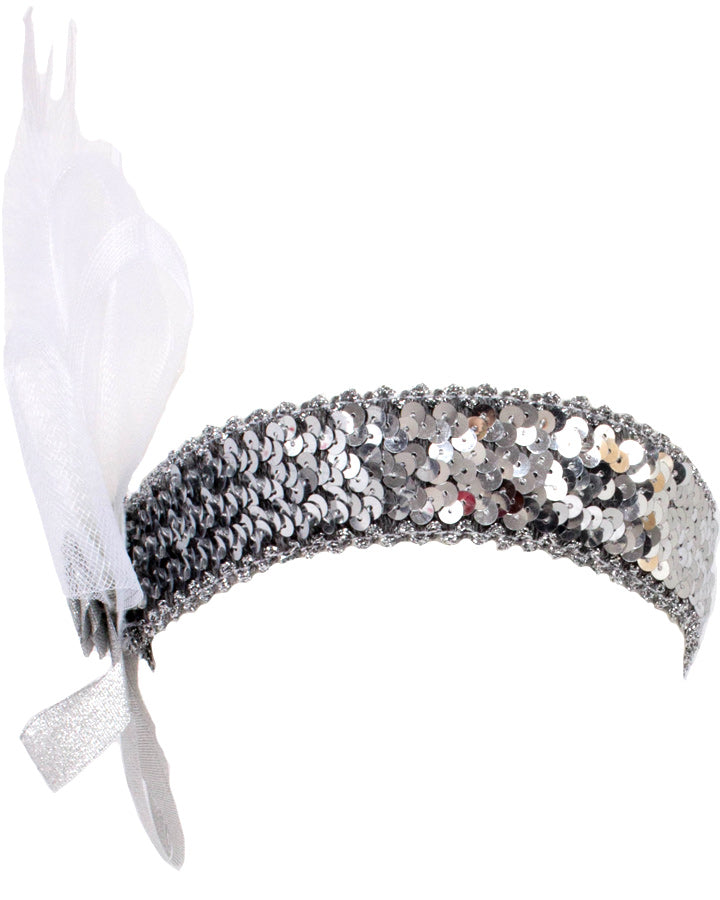 Vintage 1920s Silver Flower Headband with White Ribbon - Flapper Style Hair Accessory for Gatsby Parties, Weddings & Costume Events