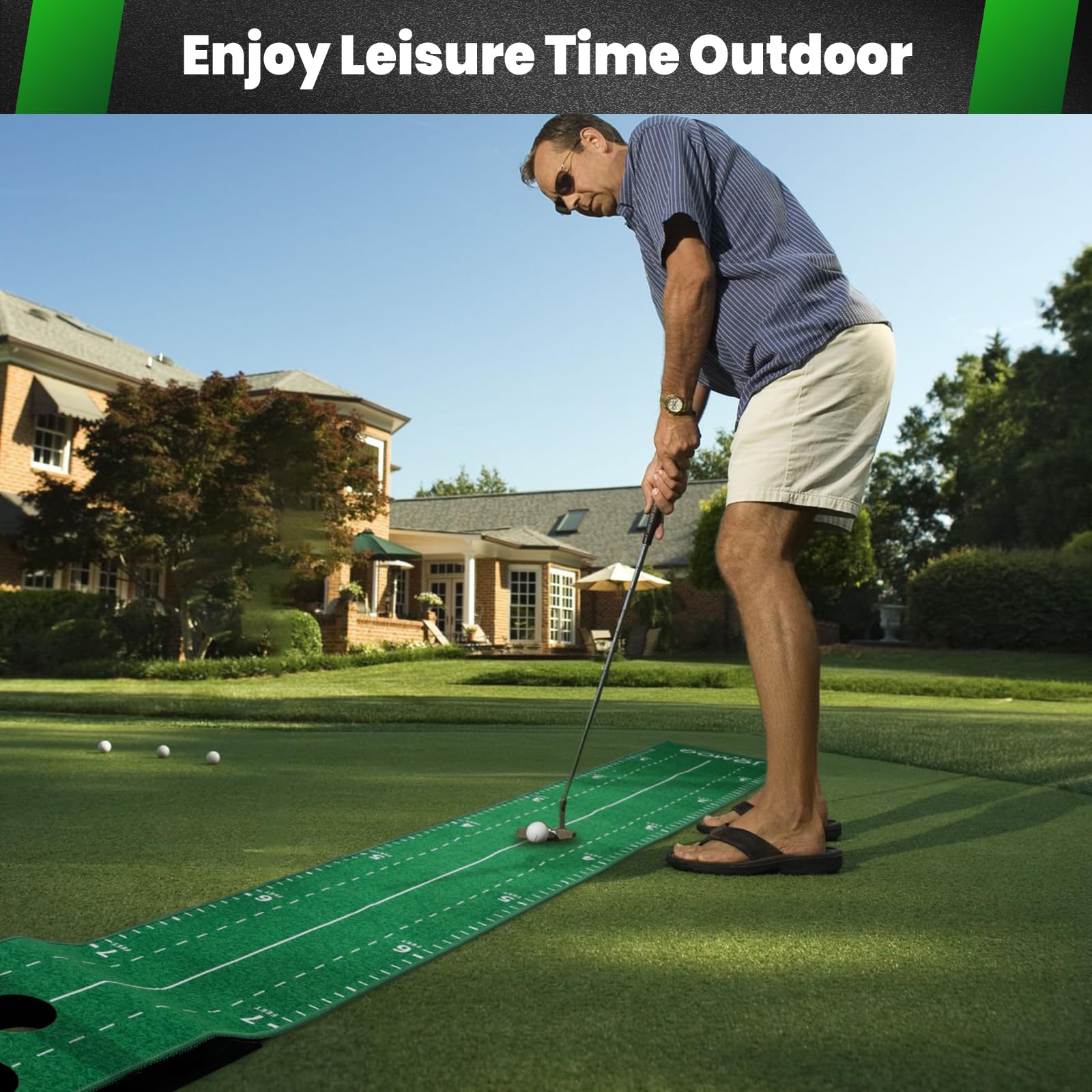 Premium Indoor/Outdoor Golf Putting Green Mat with Putter & Golf Pong Game Set - Practice Training Equipment for Men & Women - Perfect Gift for Christmas & New Year - Ideal for Home Office, Backyard & Indoor Golf Practice