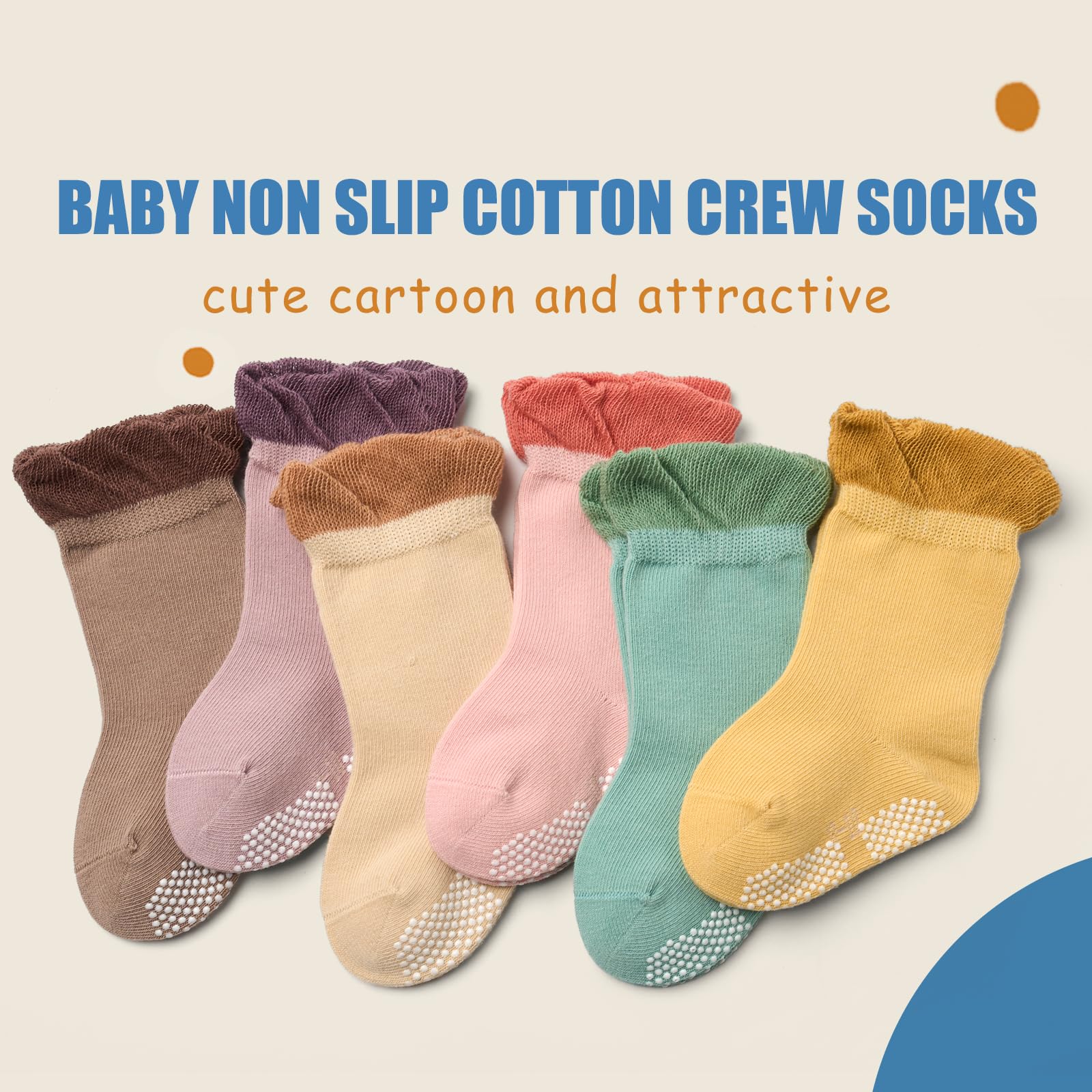 **Soft Baby Cotton Crew Socks - Non-Slip Grip Toddler Socks for Boys & Girls (6-Pack) - Perfect for Playtime, Daycare & Indoor Activities**