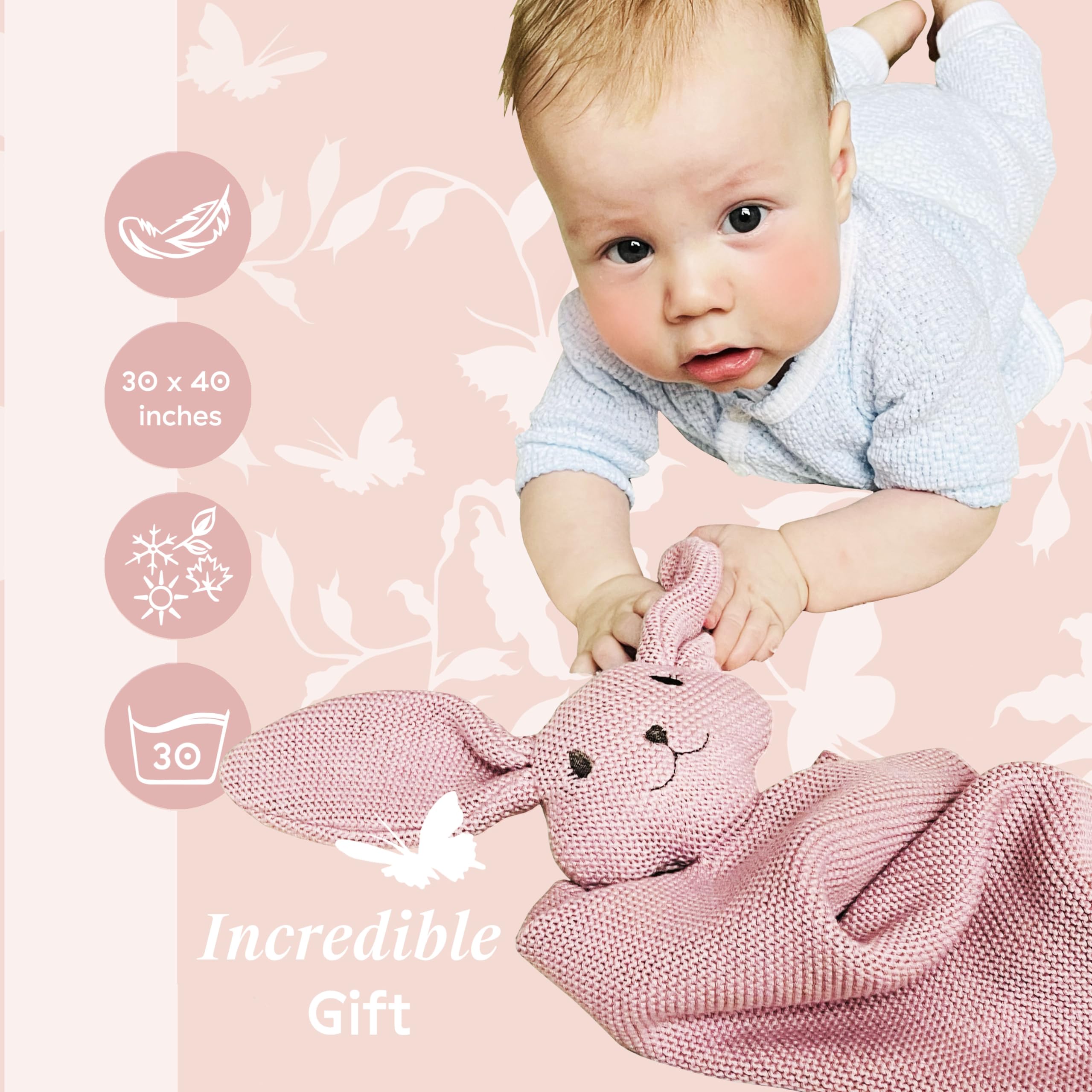 NURY Organic Baby Blanket - 100% Certified Soft & Safe Baby Gift for Boys & Girls | Gender Neutral Dusky Rose Blanket for Newborns, Infants & Toddlers | Perfect for Nursery, Stroller & Swaddling
