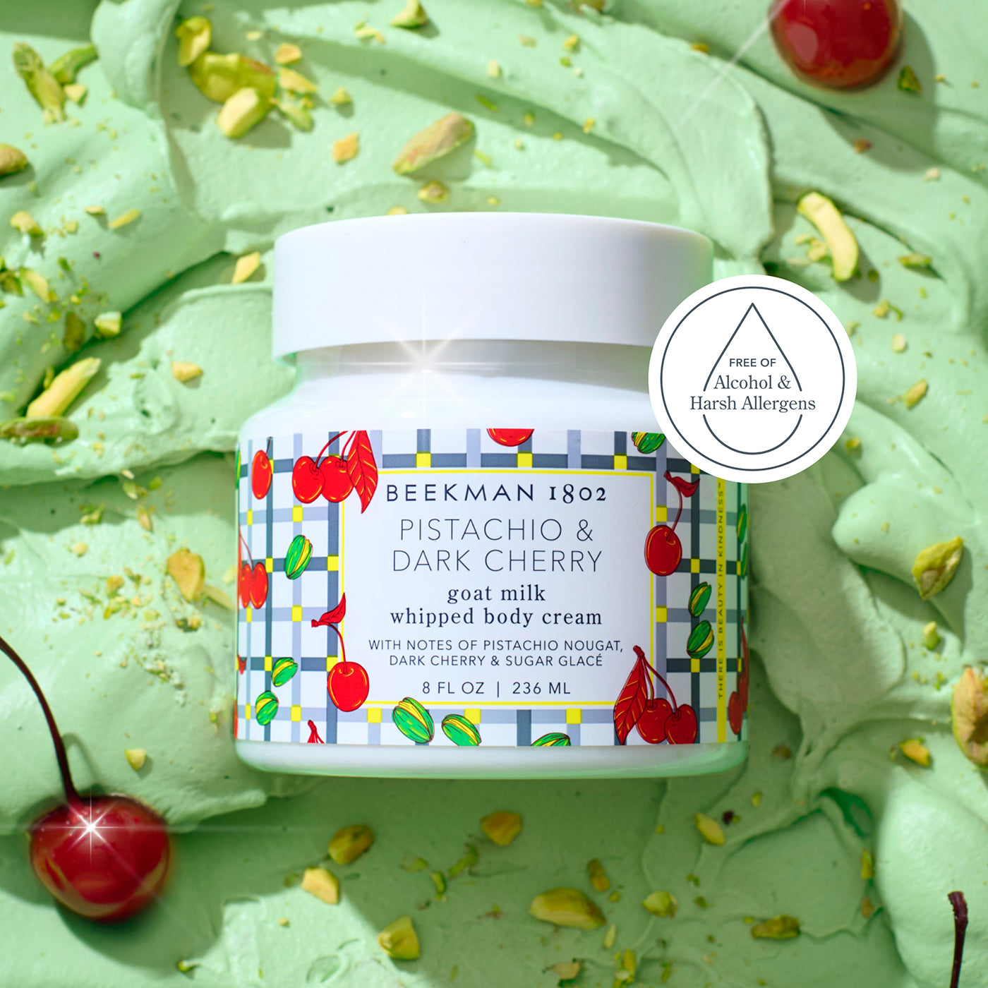 Organic Pistachio & Dark Cherry Whipped Body Cream - Ultra Hydrating Moisturizer for Dry Skin | Perfect for Winter Care & Daily Body Nourishment