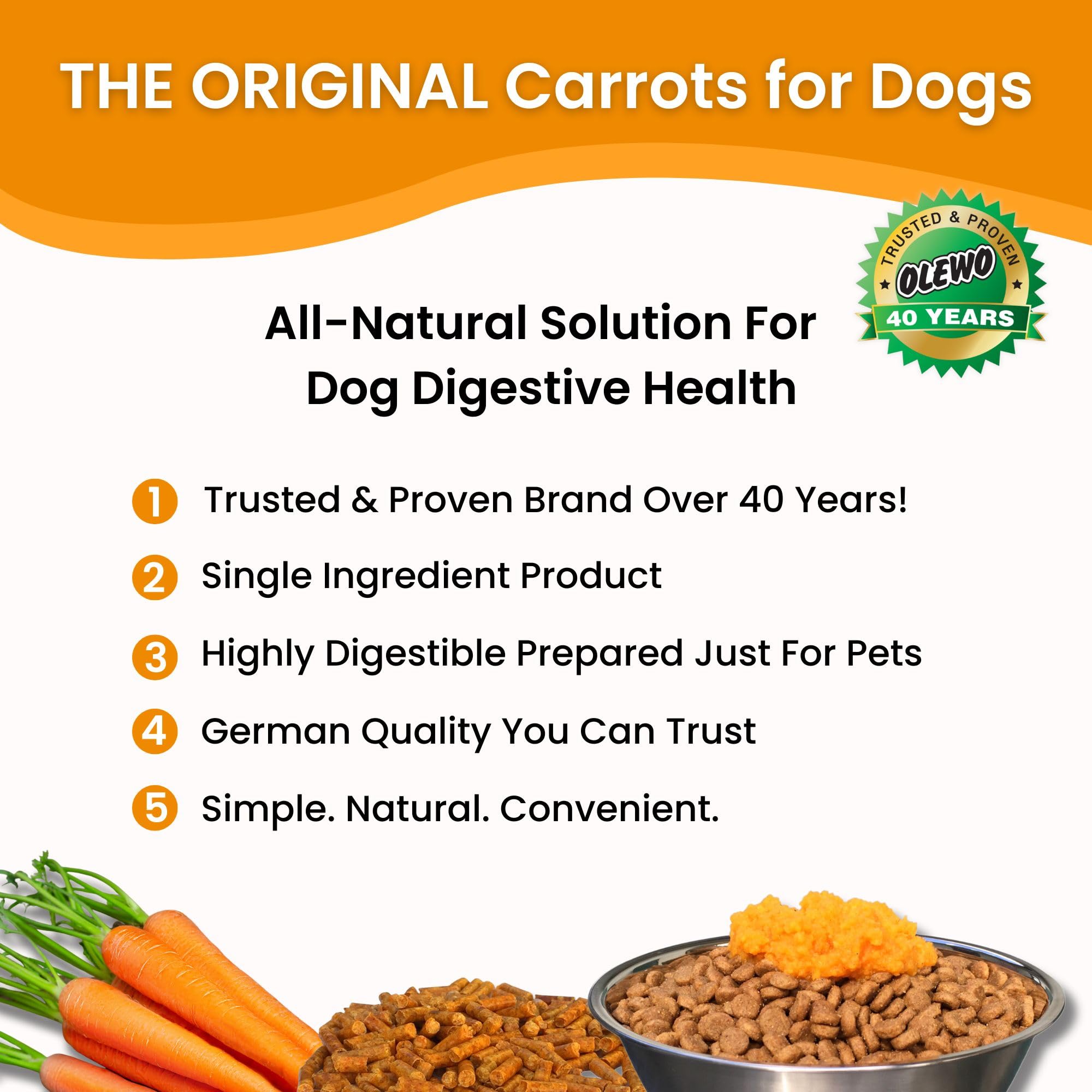 Olewo Original Dehydrated Carrots for Dogs – Fiber-Rich Digestive Support, Natural Skin & Coat Supplement, Multivitamin & Probiotic Dog Food Topper for Picky Eaters, 1 lb – Perfect for Gut Health & Firm Stools in Sensitive or Senior Dogs