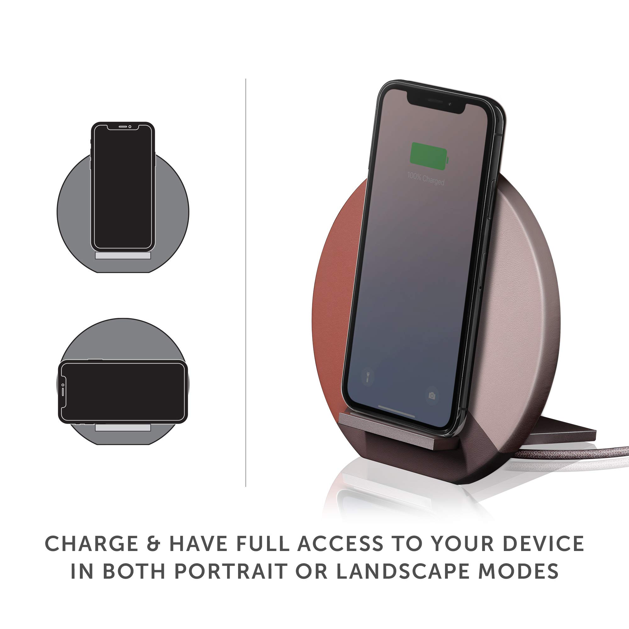 Native Union Dock Marquetry Wireless Charger – Genuine Italian Leather Qi-Certified 10W Fast Charging Stand for iPhone 11/11 Pro/11 Pro Max (Rose) | Stylish Desk Accessory for Home & Office Charging