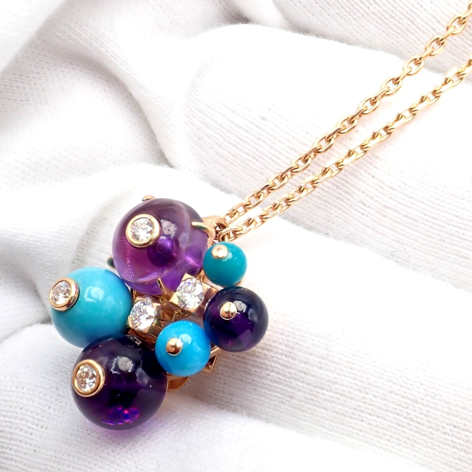 Authentic Cartier 18k Rose Gold Turquoise Diamond Delices De Goa Necklace - Luxury Jewelry for Women, Perfect for Weddings, Parties & Special Occasions