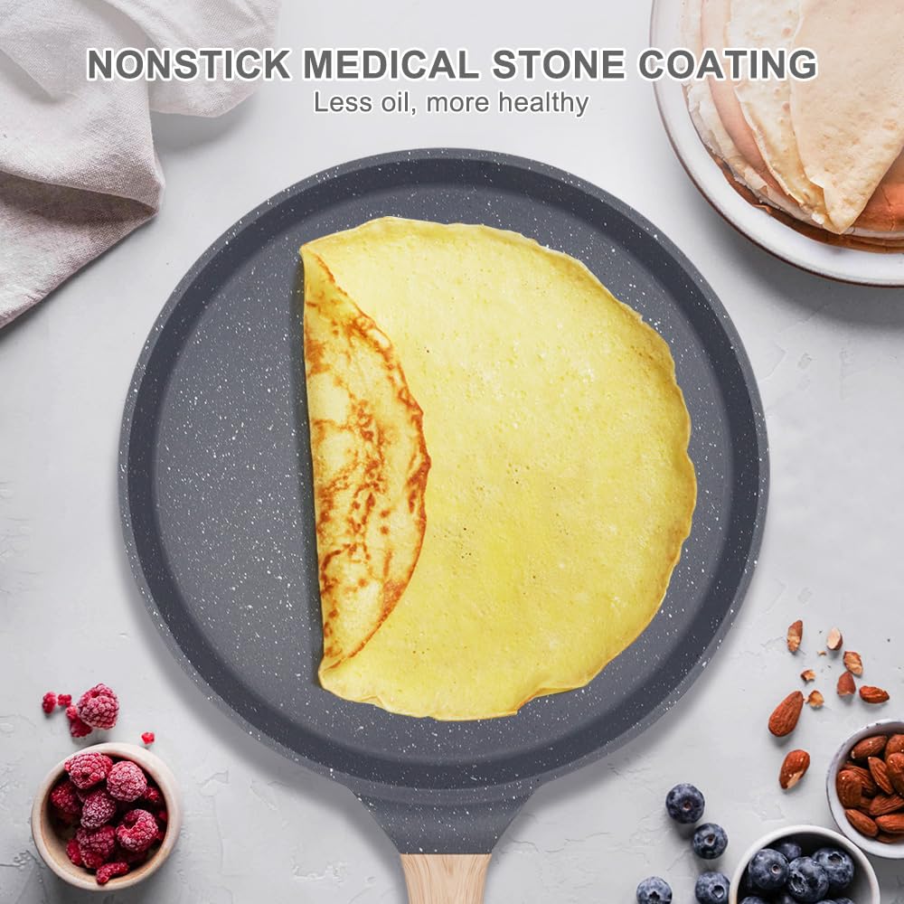 8 Inch Nonstick Crepe Pan - Perfect for Crepes, Omelettes, Tortillas, Pancakes, Dosa & Roti - Black | Ideal for Breakfast, Brunch & Indian Cooking