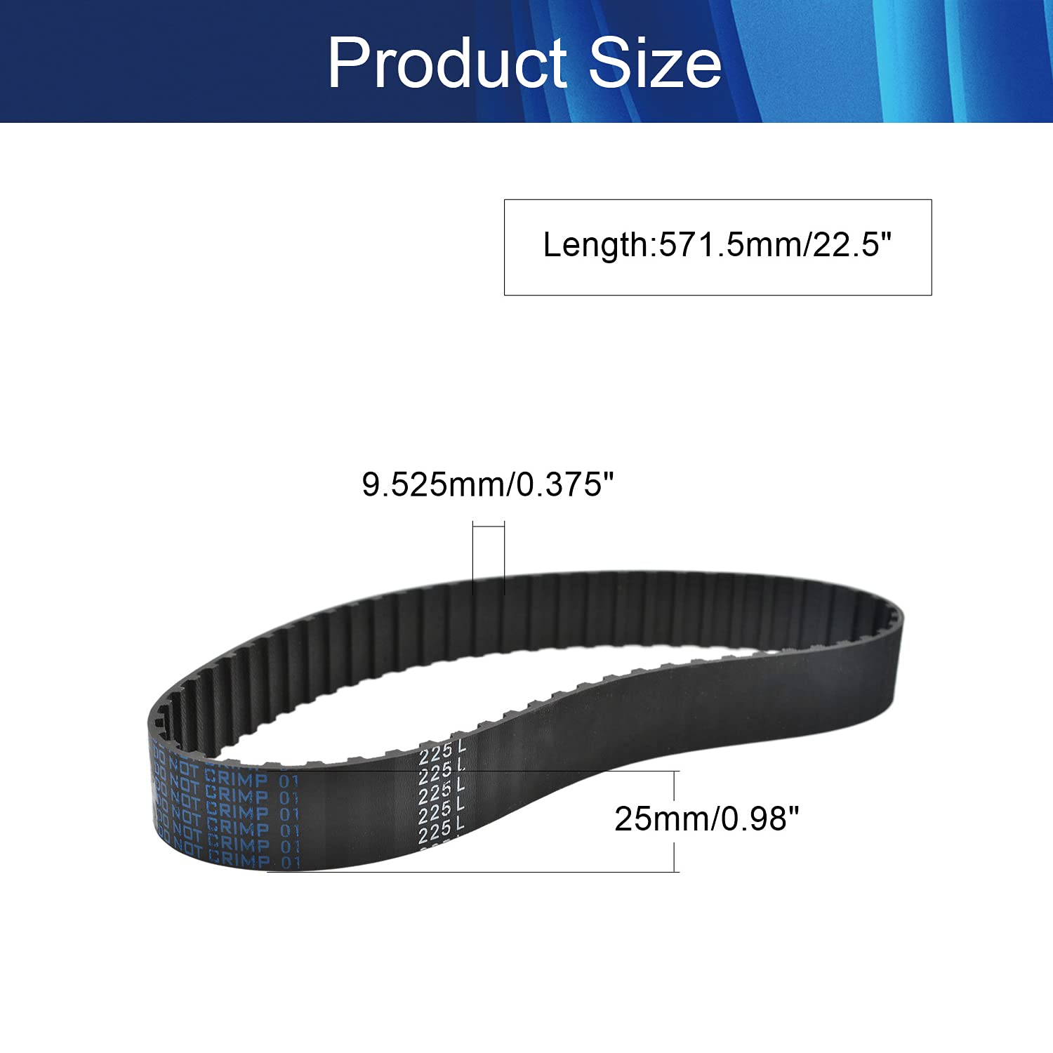 Jutagoss 225L 571.5mm Timing Belt - 25mm Width, 9.525mm Pitch, 60 Teeth Cogged Rubber Belt for Industrial Machinery, 3D Printers, CNC Machines, and Power Transmission Systems
