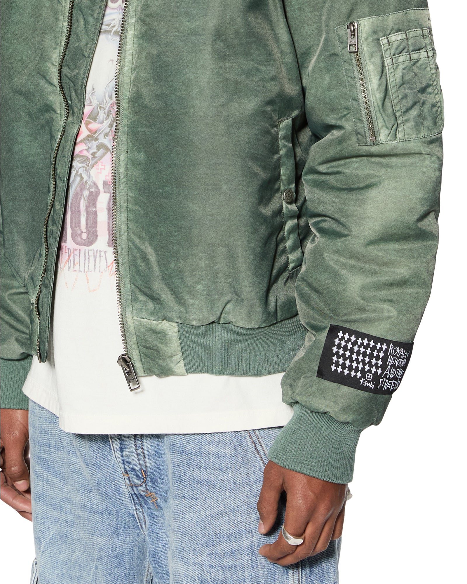 Royalty Bomber Jacket - Khaki Overdye Vintage Style Men's & Women's Lightweight Outerwear for Casual Streetwear & Fall Fashion