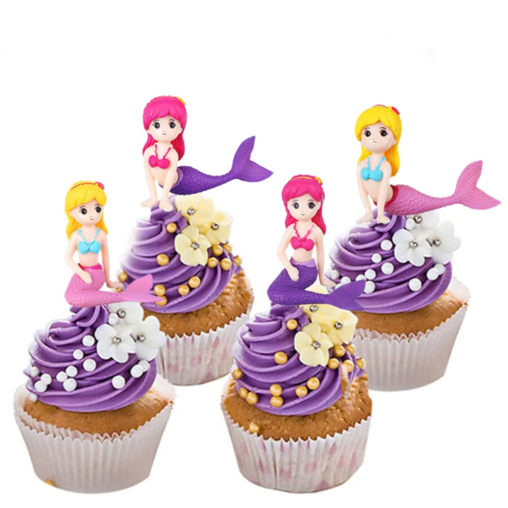 4pcs Mermaid Cake Toppers - Birthday Party Decorations, Wedding Cake Topper Figures, Mermaid Doll Toys for Cake Decorating - Perfect for Birthday Parties, Baby Showers & Wedding Celebrations