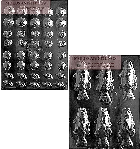 Premium Tiny Shell Assortment & Bass Fish Bars Chocolate Candy Molds Set - Includes Copyrighted Candy Making Instructions - Perfect for DIY Chocolate Treats, Holiday Baking, and Party Favors