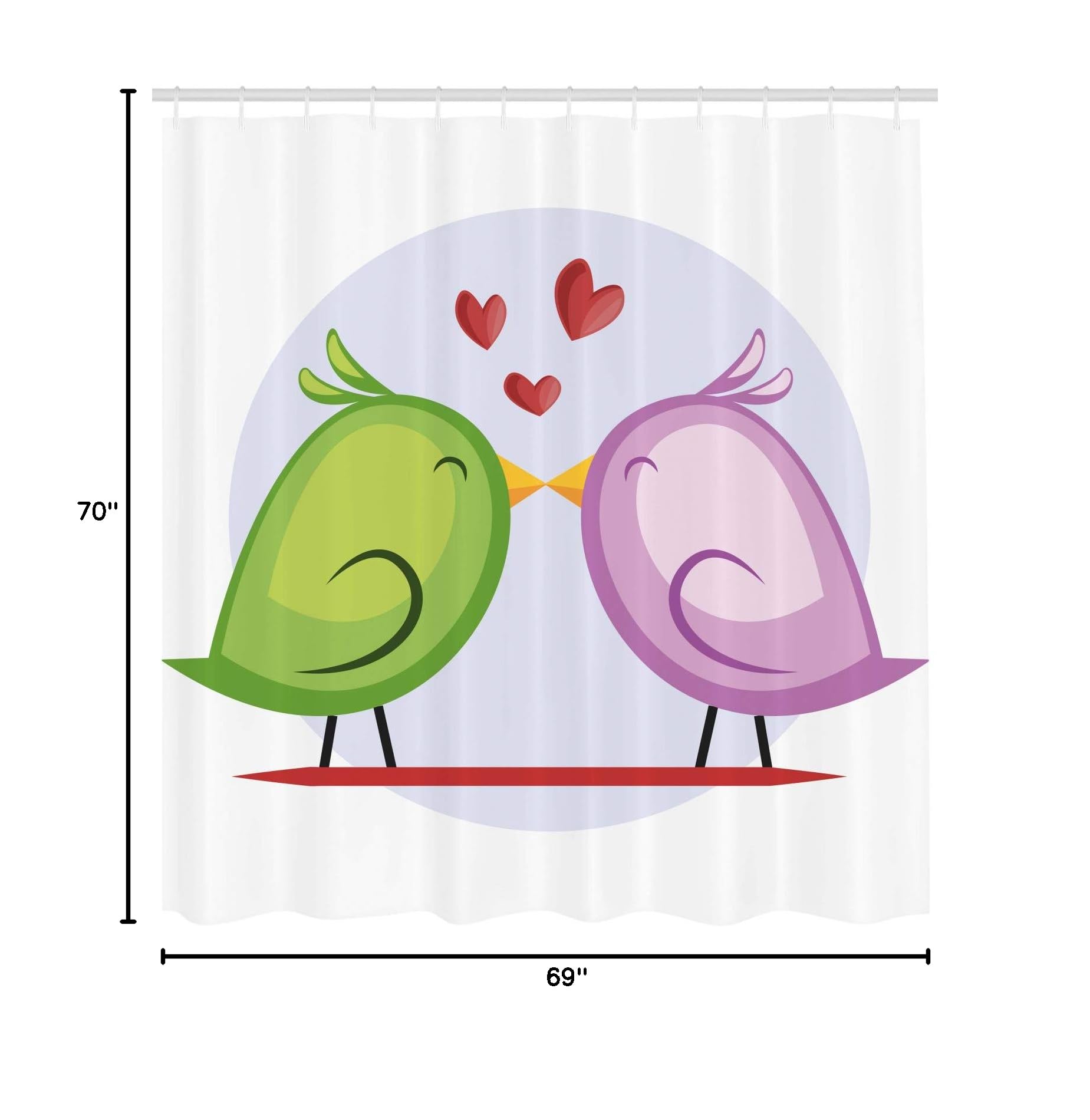 Ambesonne Green and Mauve Birds Kissing Shower Curtain with Circle Pattern - 69