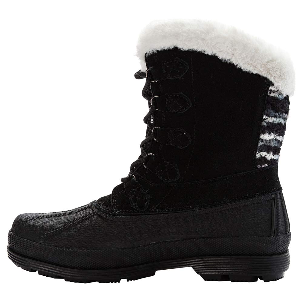 Propet Women's Lumi Tall Lace Duck Casual Boots - Waterproof Mid Calf Winter Boots for Women, Black | Comfortable Slip-Resistant Shoes for Walking, Hiking & Outdoor Activities