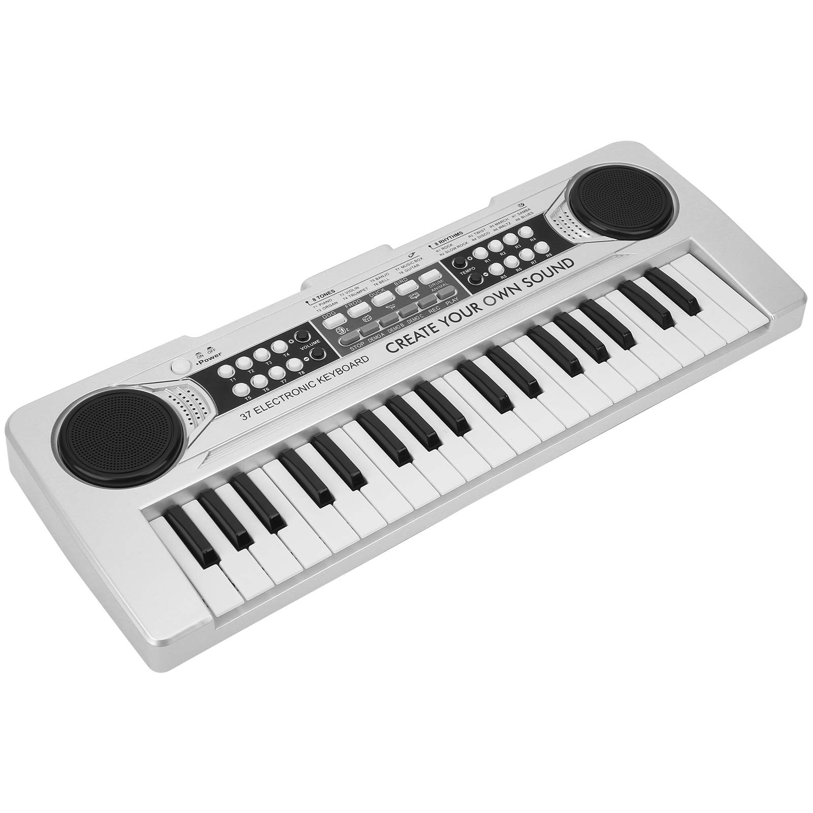 37-Key Electronic Keyboard Piano with Microphone - Portable Musical Instrument for Kids & Beginners - Perfect for Home Practice, Music Lessons & Birthday Gifts (Silver)