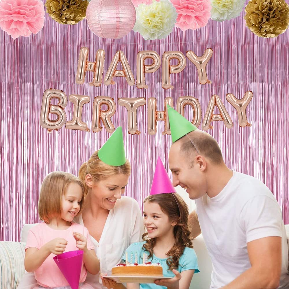 TONIFUL 3Pcs Pink Metallic Foil Fringe Curtains - 9.9ft x 6.6ft Door Streamers & Photo Booth Backdrop for Birthday, Christmas, New Year, Bridal Shower, Bachelorette Party Decor - Perfect for Home, Wedding & Event Decoration