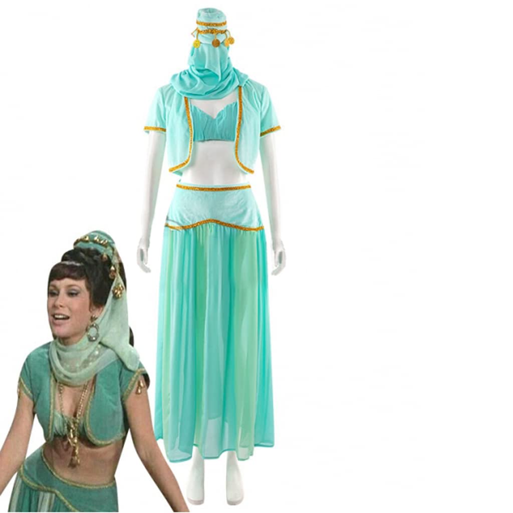iSHOWcos I Dream of Jeannie Evil Sister Cosplay Costume - Green Dress Halloween Outfit for Jeannie II Character | Perfect for Cosplay Events, Halloween Parties & TV Show Reenactments