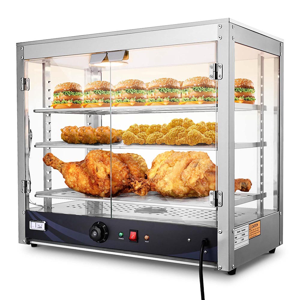 3-Tier Commercial Food Warmer Countertop Cabinet - 27x15x24 Inches for Fried Chicken, Pizza & Buffet Display - Perfect for Restaurants, Cafes & Catering Services