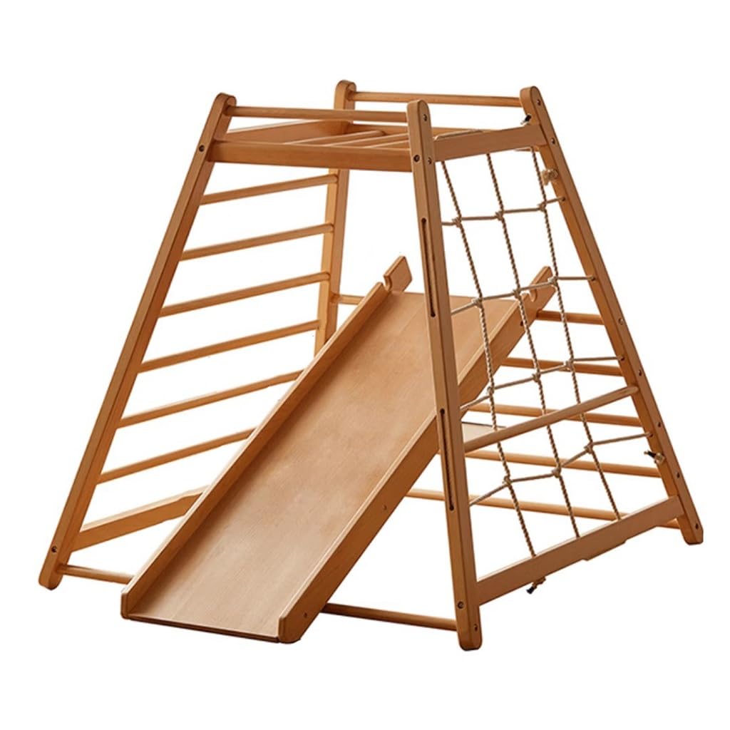 7-in-1 Wooden Montessori Climber Playset for Kids - Indoor Playground with Slide, Rock Wall, Swing, Climbing Net, Ladder & Rings | Safe Toddler Toys for Boys & Girls Ages 1+ | Perfect for Home Playrooms, Daycares & Preschools