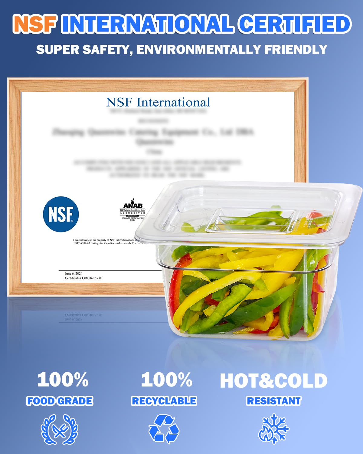 1/9 Size 2.5 Inch Clear NSF Polycarbonate Food Pan - 15 PCS Commercial Food Storage Containers with Lids | BPA-Free, Food Grade, Hot & Cold Resistant | Perfect for Restaurants, Catering, Buffets & Food Prep