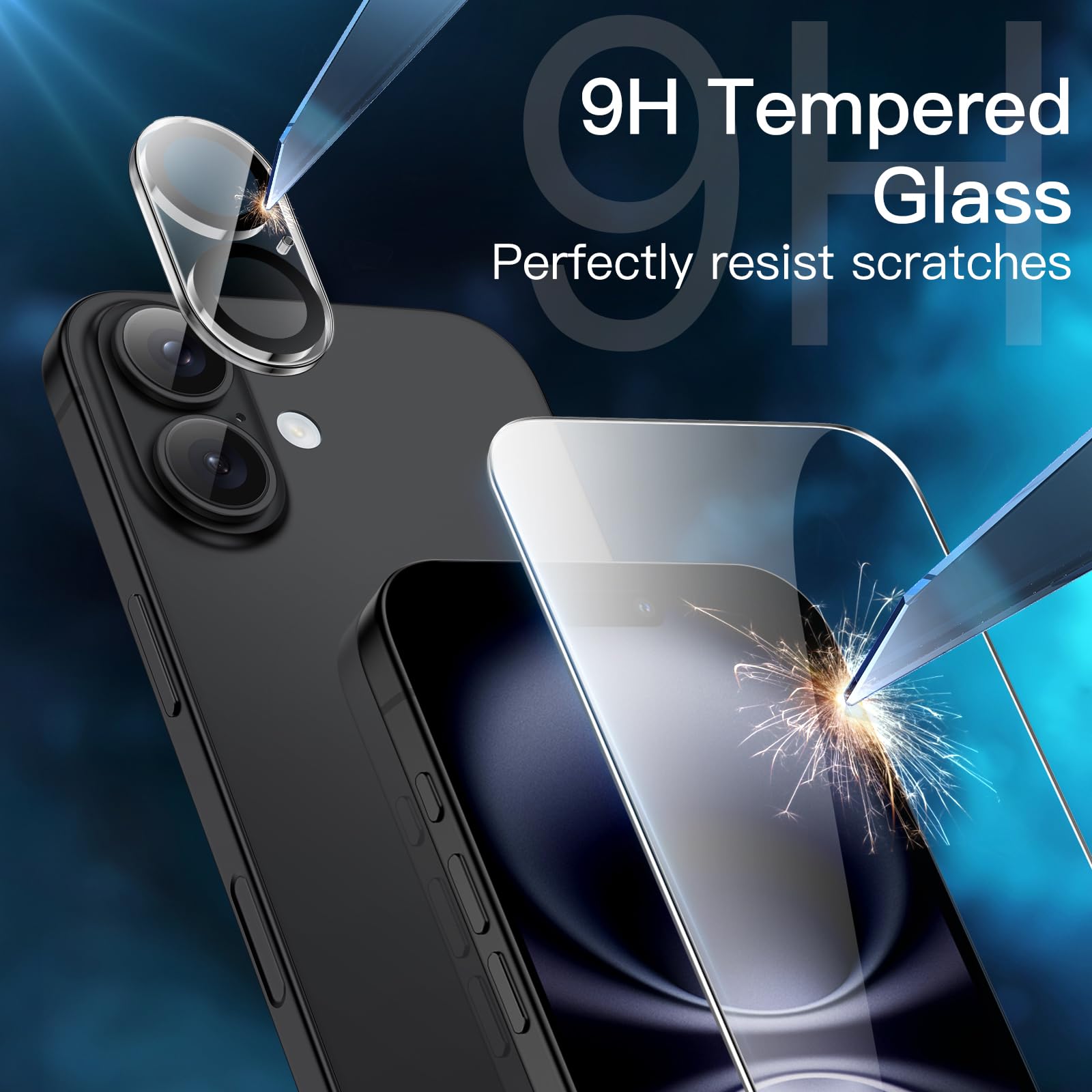 JETech 5-in-1 Matte Case for iPhone 16 6.1-Inch - 2-Pack Tempered Glass Screen Protector + Camera Lens Protector | Shockproof Translucent Back Cover (Dark Green) | Perfect for Work, Travel & Outdoor Protection