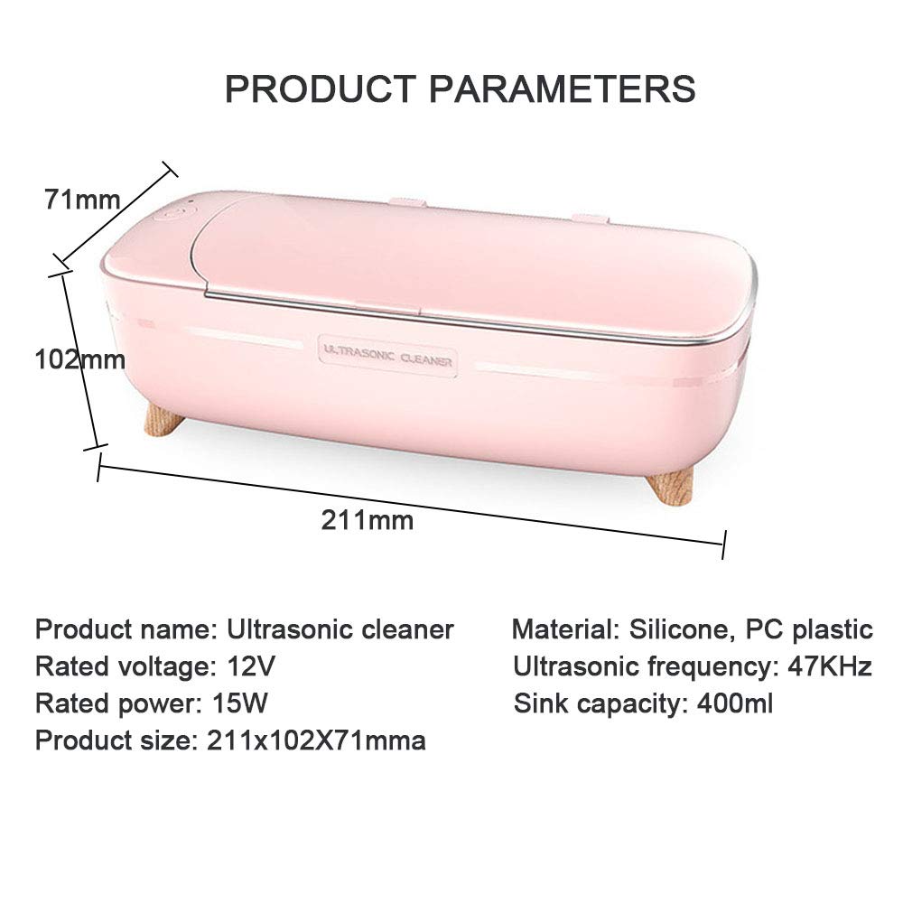 Professional Portable Ultrasonic Cleaner 400ml - Stainless Steel Jewelry & Eyeglass Cleaner for Watches, Makeup Tools - Compact Home Cleaning Device (Pink) | Perfect for Jewelry Care, Eyewear Maintenance & Beauty Tool Sanitizing