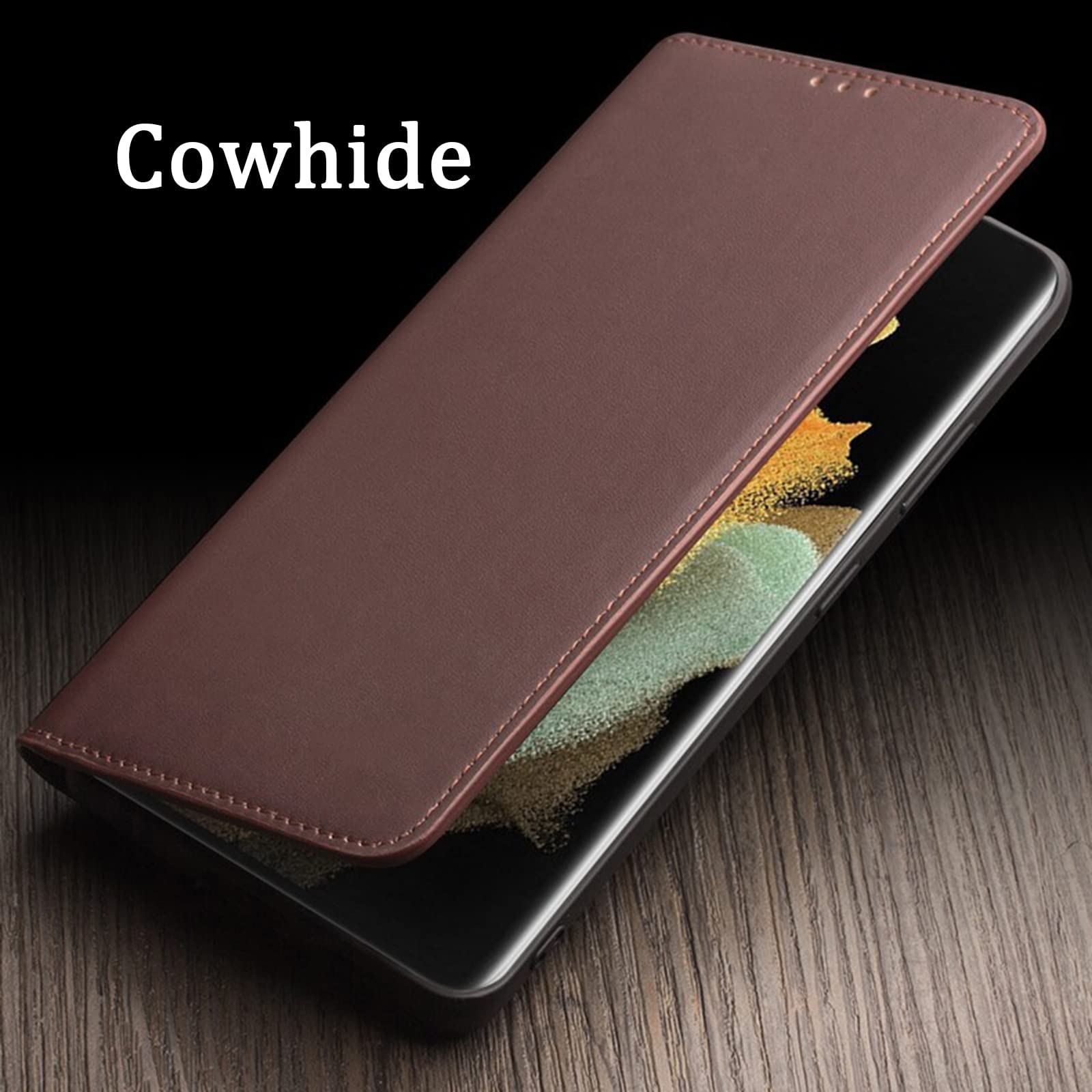 Genuine Cowhide Leather Wallet Case for Samsung Galaxy S21 Ultra - Handmade Flip Cover with Card Holder & Kickstand, TPU Shell Folio Protection (Brown) | Perfect for Business, Travel & Everyday Use