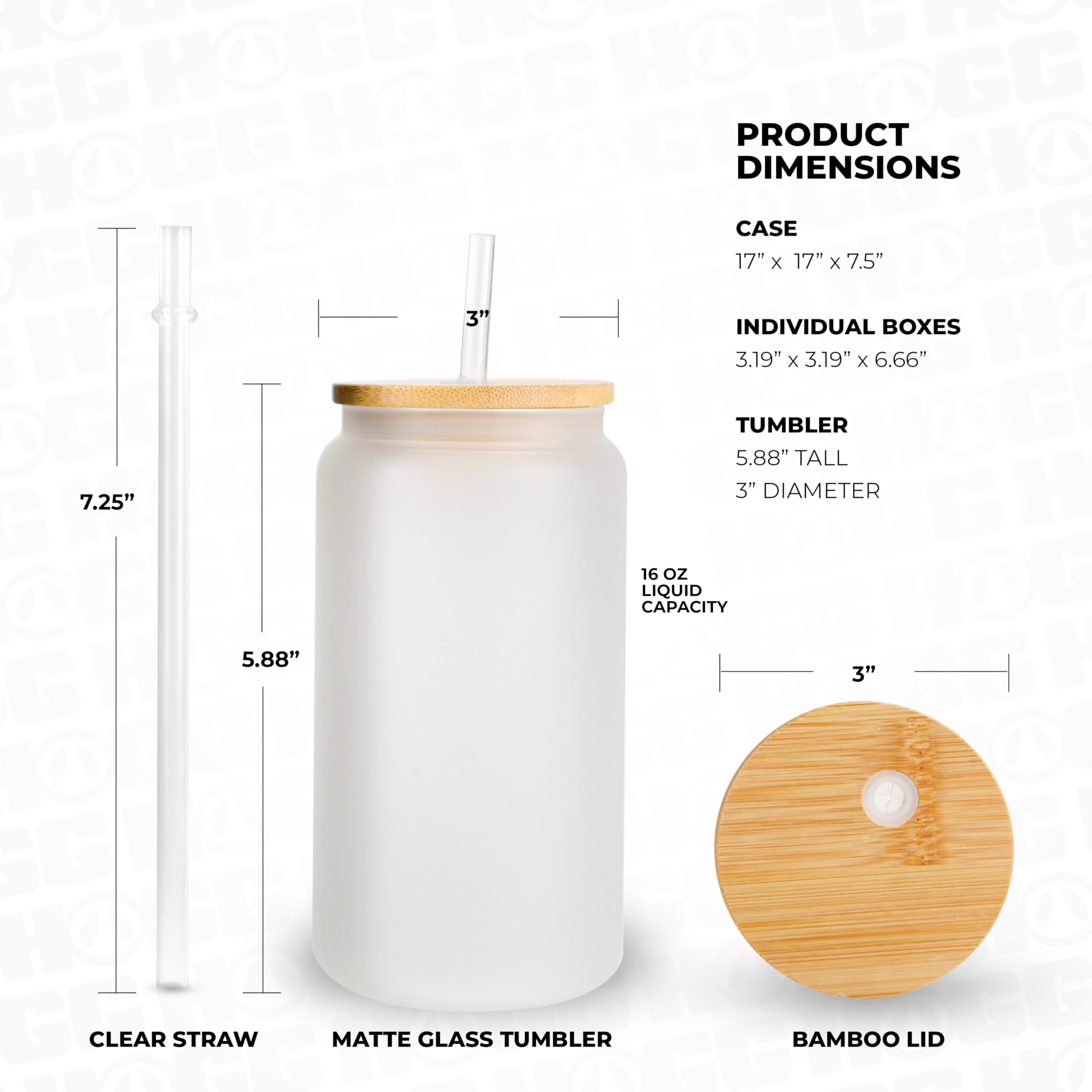 16oz Sublimation Glass Cups - Clear Frosted Bulk (25 Units) with Bamboo Lids & Straws | Customizable Sublimation Blanks for DIY Projects | Perfect for Cold Drinks, Smoothies, and Personalized Gifts