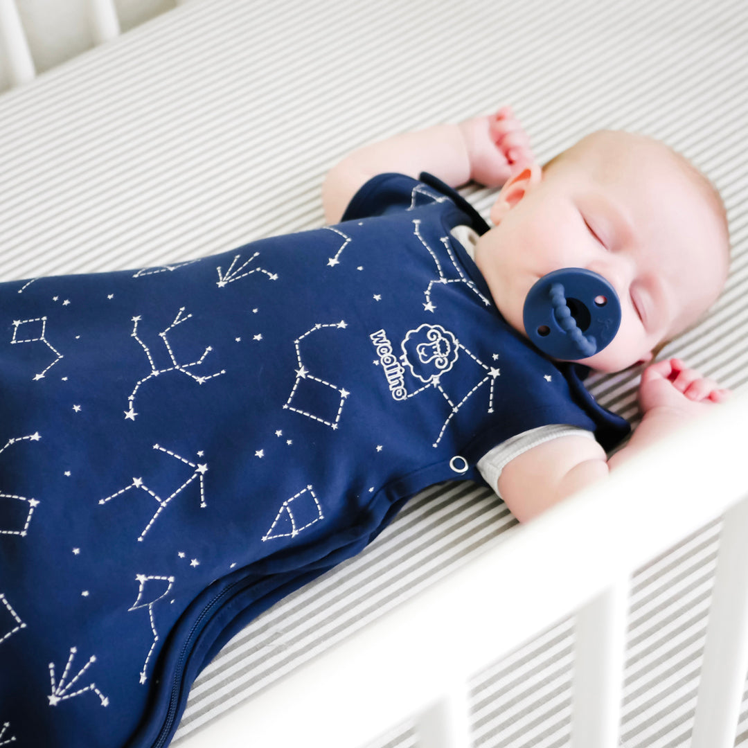 4 Season Baby Sleep Sack - Merino Wool & Organic Cotton for Newborn to 2 Years - Night Sky Design - Perfect for Nursery, Daycare & Travel