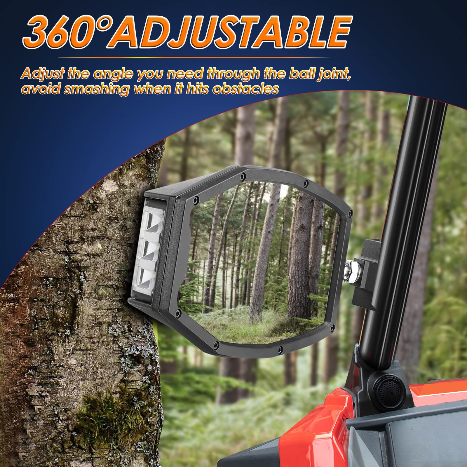 Pro-Fit LED UTV Side View Mirrors - Compatible with Polaris Ranger, Can Am Defender & Maverick Trail - Durable Off-Road Rear View Mirrors for Enhanced Visibility & Safety - Perfect for Night Riding, Hunting & Farm Work