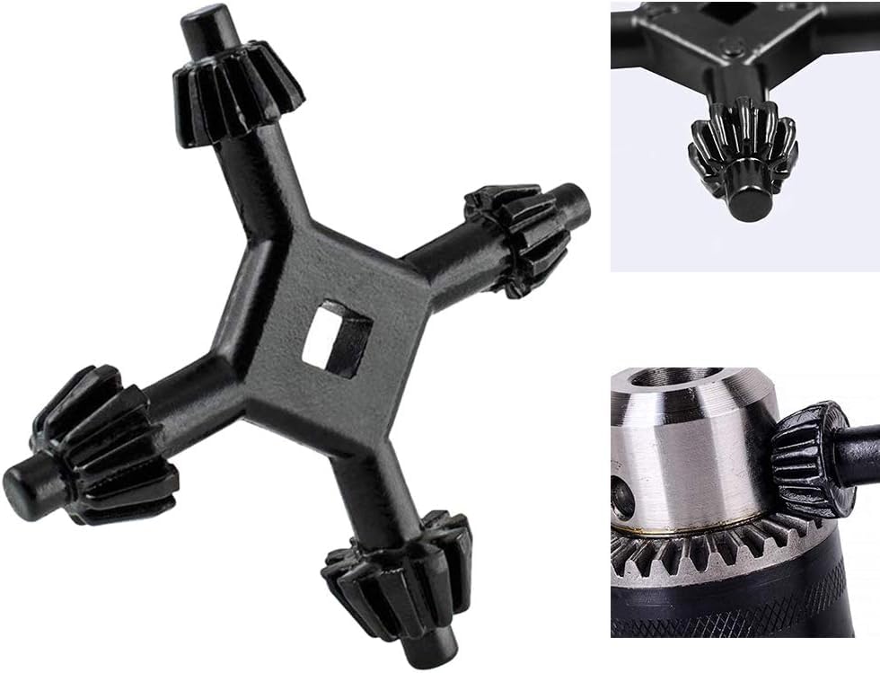 4-Way Metal Chuck Key for Drill Press - Universal Power & Hammer Drill Wrench - Black 4 in 1 Drill Accessory (ZS460) - Perfect for Woodworking, Metalworking & DIY Projects
