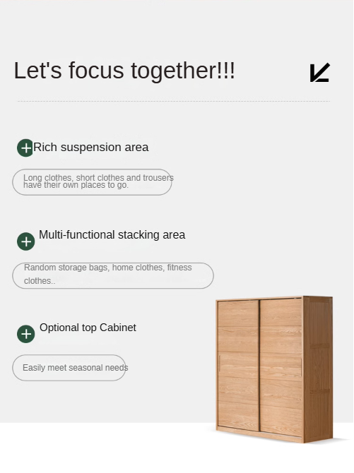 Solid Oak Wood Sliding Door Wardrobe Closet - Modern & Durable Storage for Bedroom, Living Room, or Walk-In Closet Organization