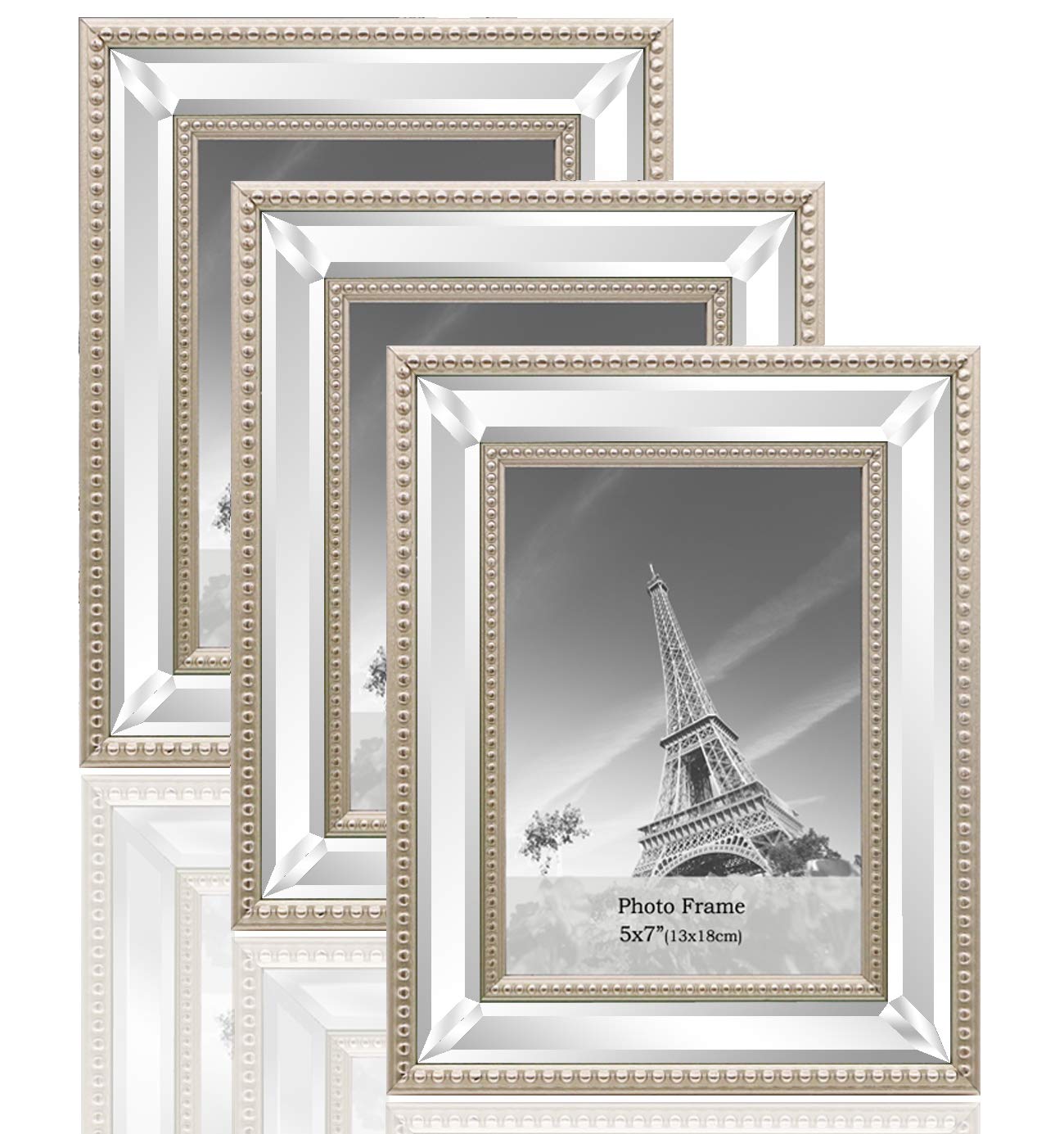 Meetart 5x7 Inch 3 Pack Wall Mirror Photo Frames - Elegant Tabletop & Hanging Picture Frames for Home Decor, Wedding Photos, Family Portraits & Office Display