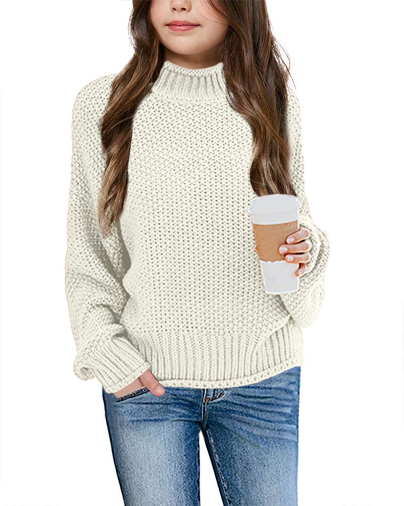 Imily Bela Girls Turtleneck Sweater - Kids Batwing Sleeve Knit Pullover Jumper, Warm Chunky Knit Winter Clothes for Toddlers & Girls - Perfect for School, Playdates & Holiday Outfits