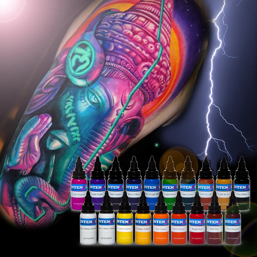 Intenze Professional Tattoo Ink Set - 19 Bottles (1/2oz Each) - Vibrant Colors for Tattoo Artists & Body Art - Perfect for Tattoo Studios, Home Artists & Permanent Makeup