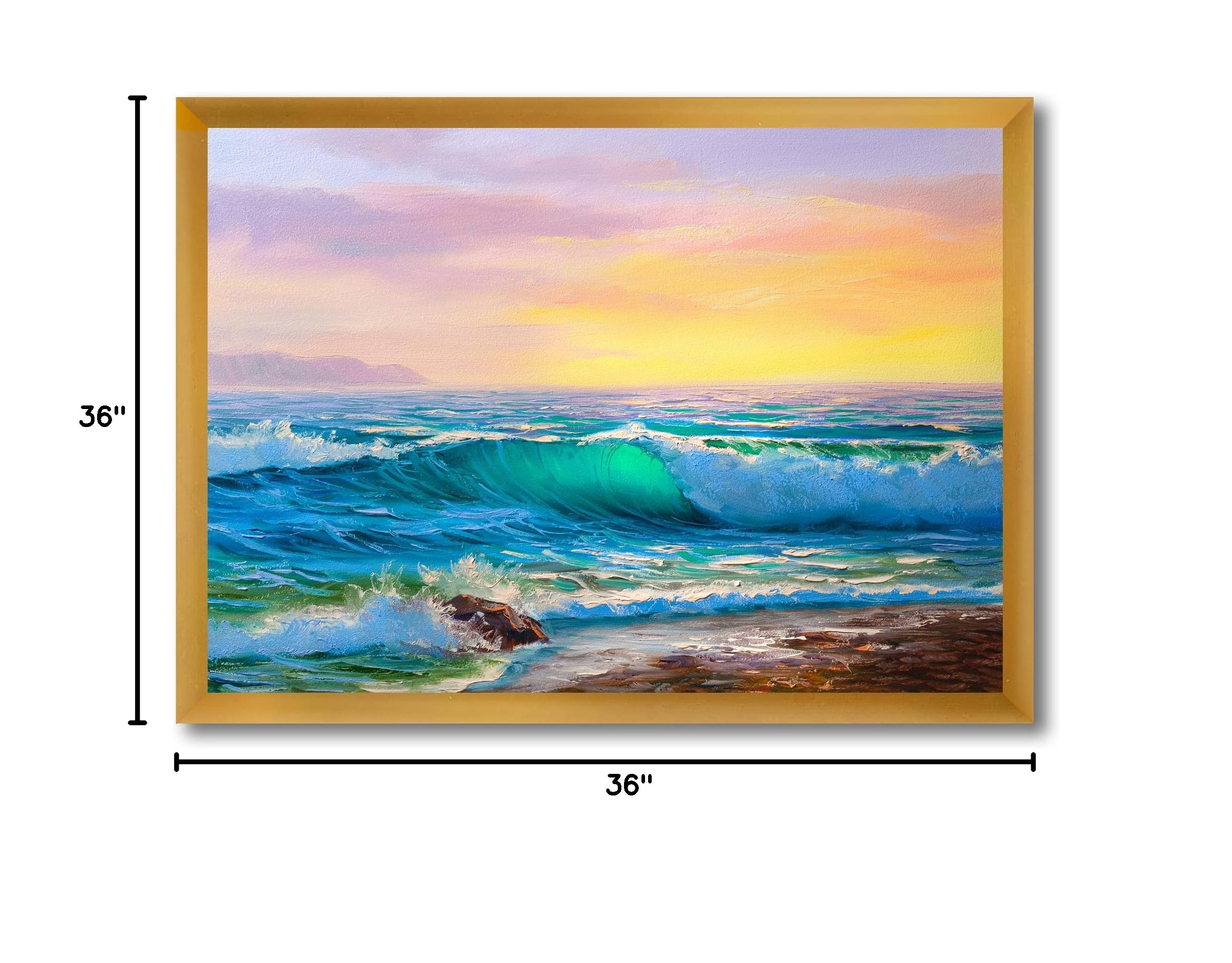 DesignQ Blue Waves Breaking At The Beach IV - Coastal Framed Wall Art Decor for Living Room, Bedroom & Office | Nautical Home Decor | Ocean Themed Painting