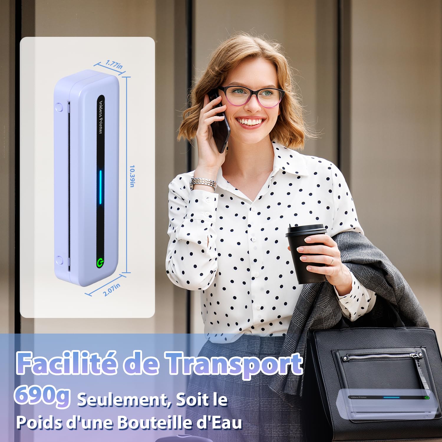 ASprink M832 Portable Bluetooth Thermal Printer - Compact A4/110mm/80mm/53mm/US Paper Size Compatible - Wireless Printing for Android & iOS - Purple - Ideal for Shipping Labels, Receipts & Barcode Printing