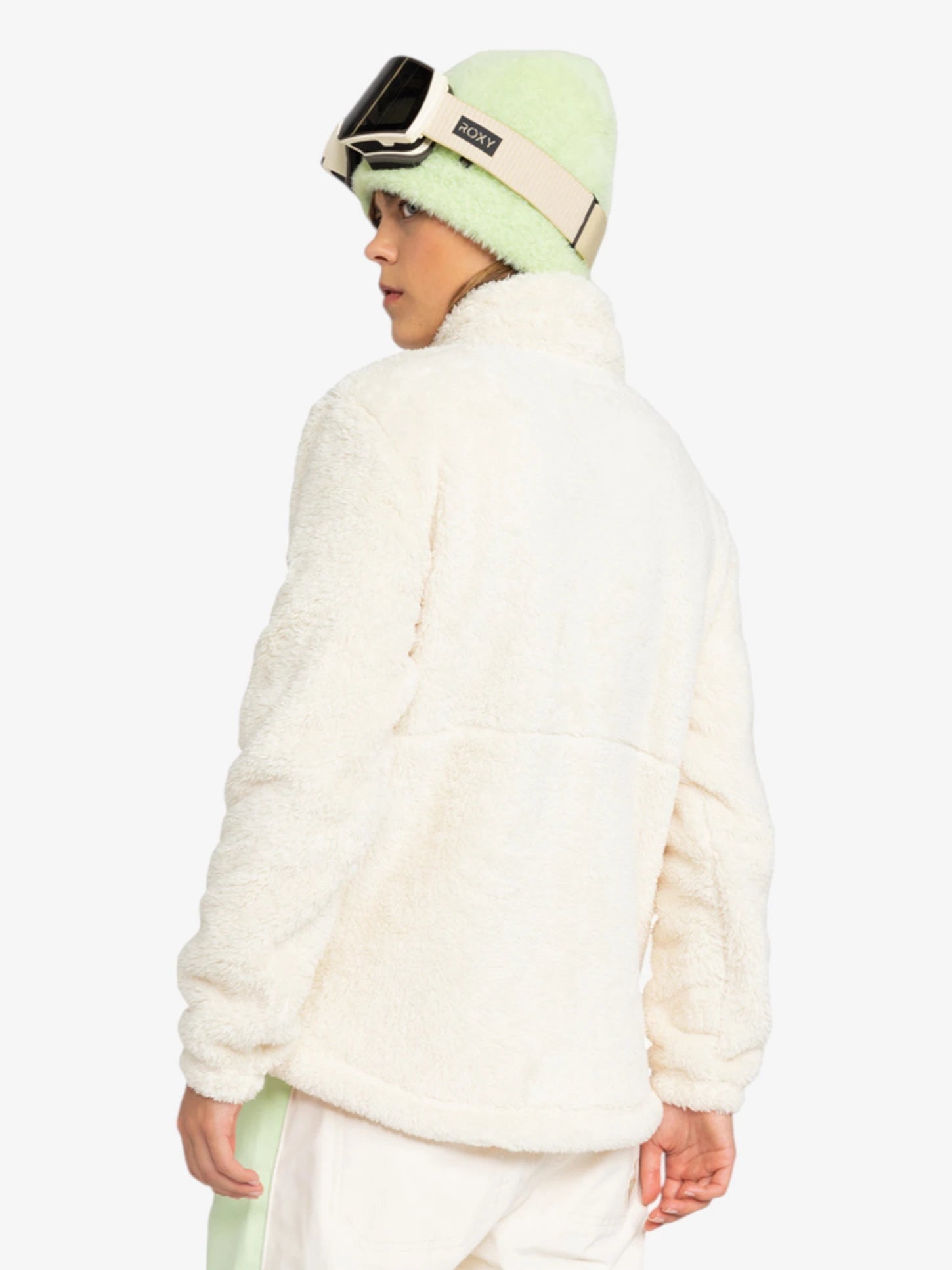 Roxy Alabama Snow Jacket - Women's Winter Coat in Beige & Green | Warm Fleece-Lined Hoodie for Skiing, Snowboarding & Outdoor Adventures