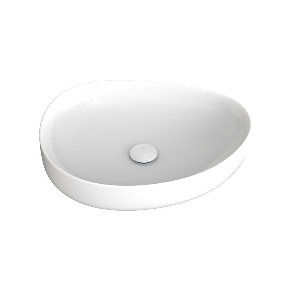 Fienza RB487 Pebble Medium Above Counter Bathroom Sink, Gloss White - Perfect for Modern Vanities, Powder Rooms & Guest Bathrooms