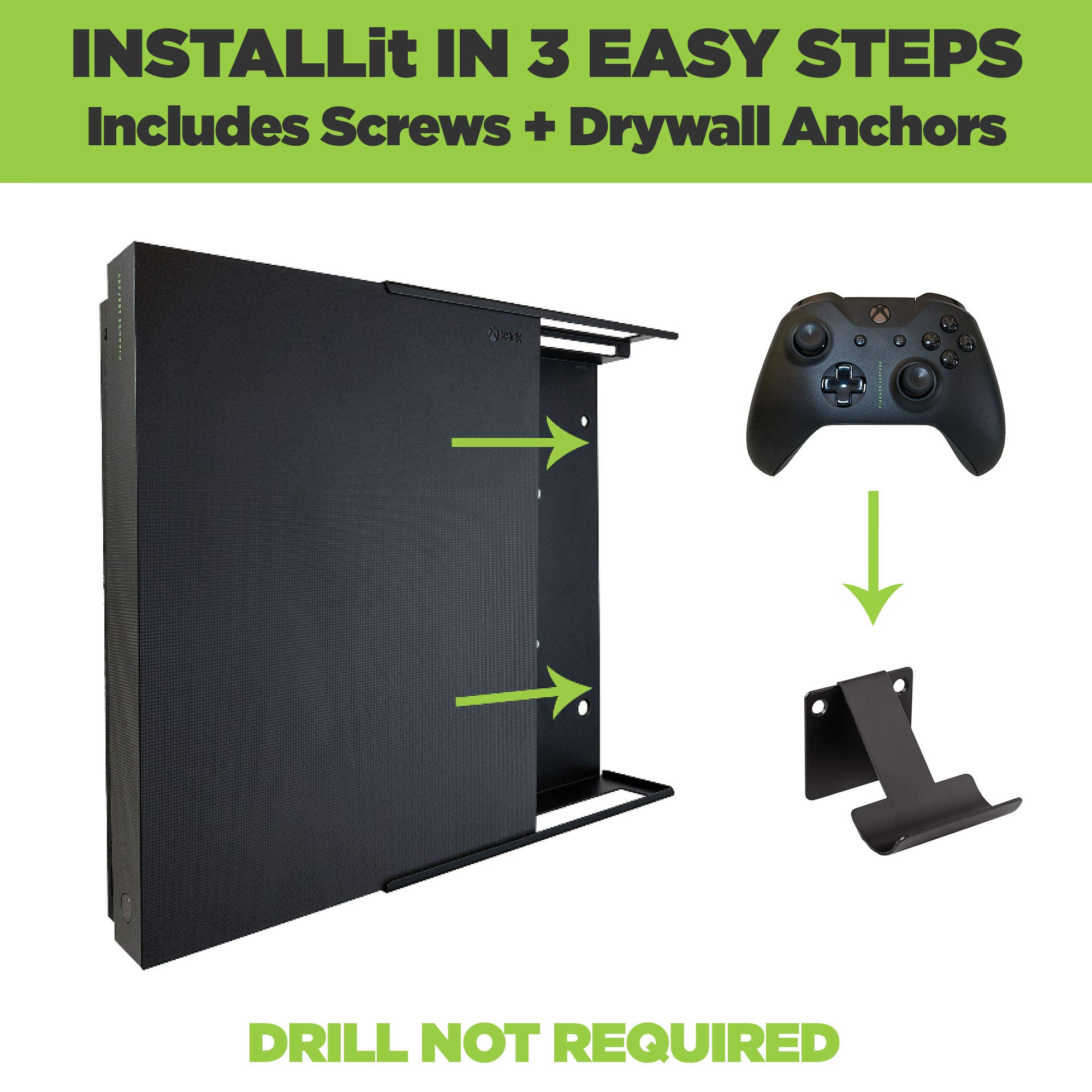 HIDEit X1X Wall Mount Bundle - Steel Mount for Xbox One X & 2 Controllers | Secure TV Storage Solution | Perfect for Gaming Setup & Space-Saving Home Entertainment