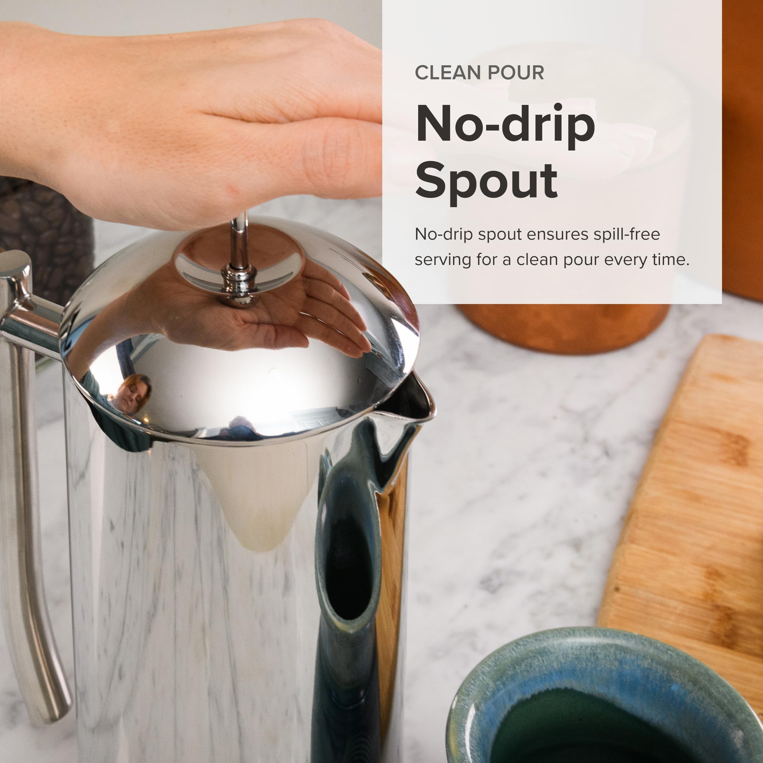Premium Double-Walled Stainless Steel French Press Coffee Maker - 23 oz Insulated Coffee Pot for Rich Flavor | Perfect for Home, Office & Camping Brewing