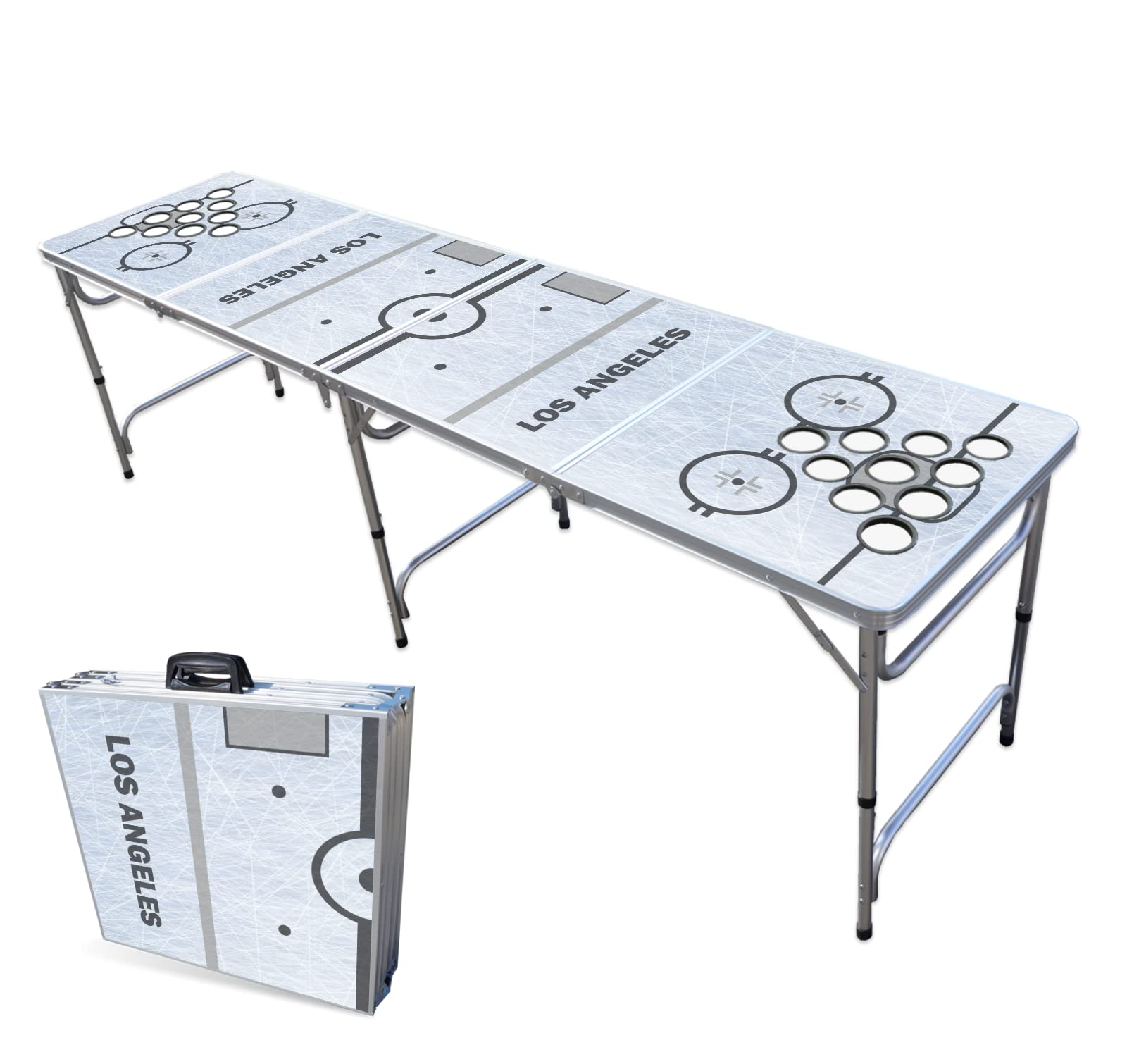 PARTYPONG 8-Foot Folding Portable Beer Pong Table with Optional Cup Holes & LED Lights - Perfect for Backyard Parties, Tailgates & College Events (Choose Your Model)