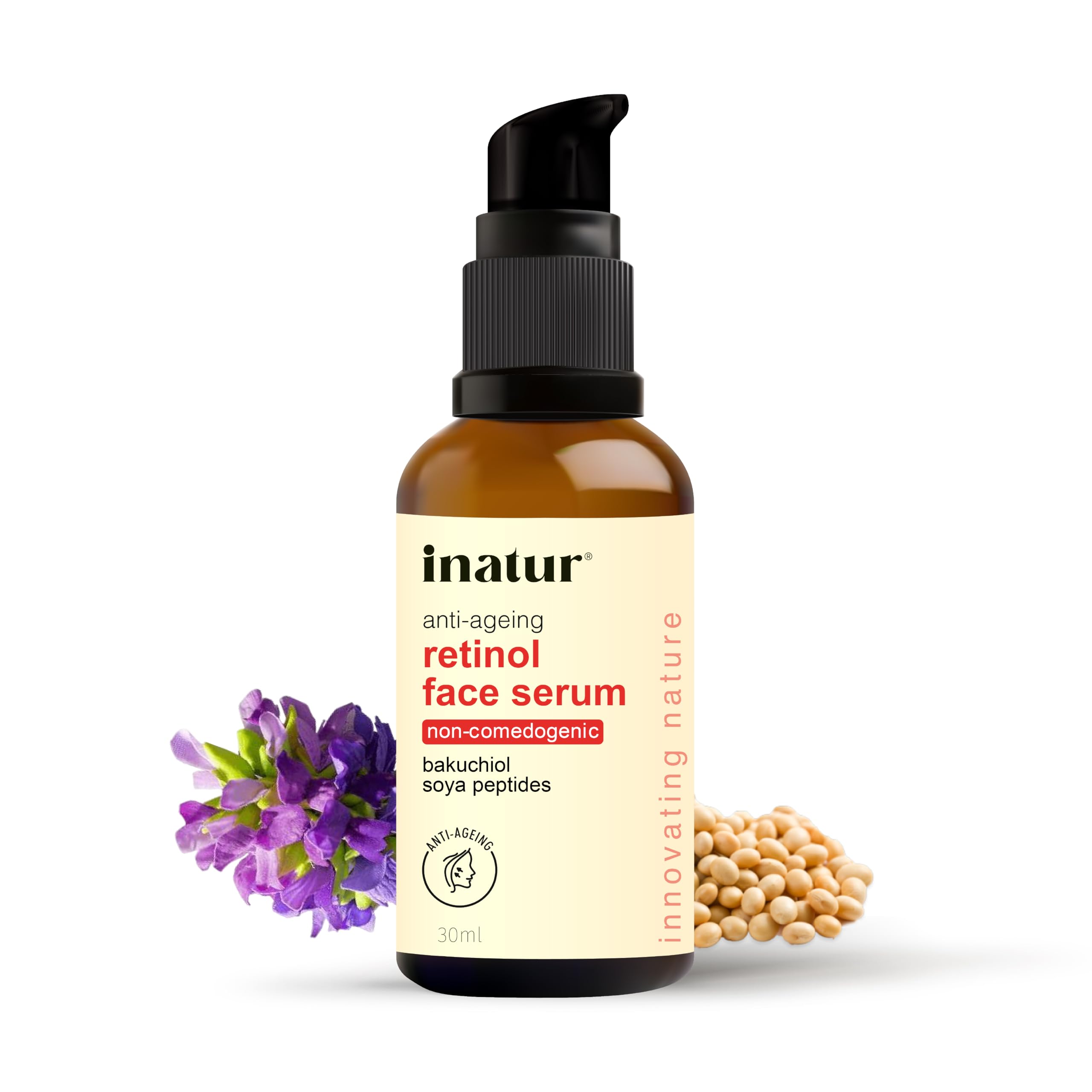 **inatur Retinol Serum with Bakuchiol for Face – Anti-Aging & Wrinkle Reduction Treatment | Reduces Fine Lines, Firms Skin & Boosts Collagen | Night Repair Serum for Youthful Glow & Hydration | 30ml | Perfect for Nighttime Skincare Routine & Anti-Aging Regimen**