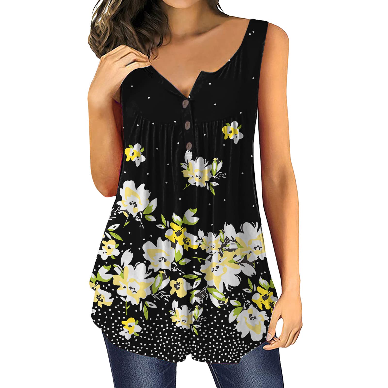 Women's Summer Casual Tank Tops - Sleeveless Tunic Blouses for Leggings | Dressy Henley Shirts & Button Down Tops | Perfect for Yoga, Beach Outings & Casual Wear