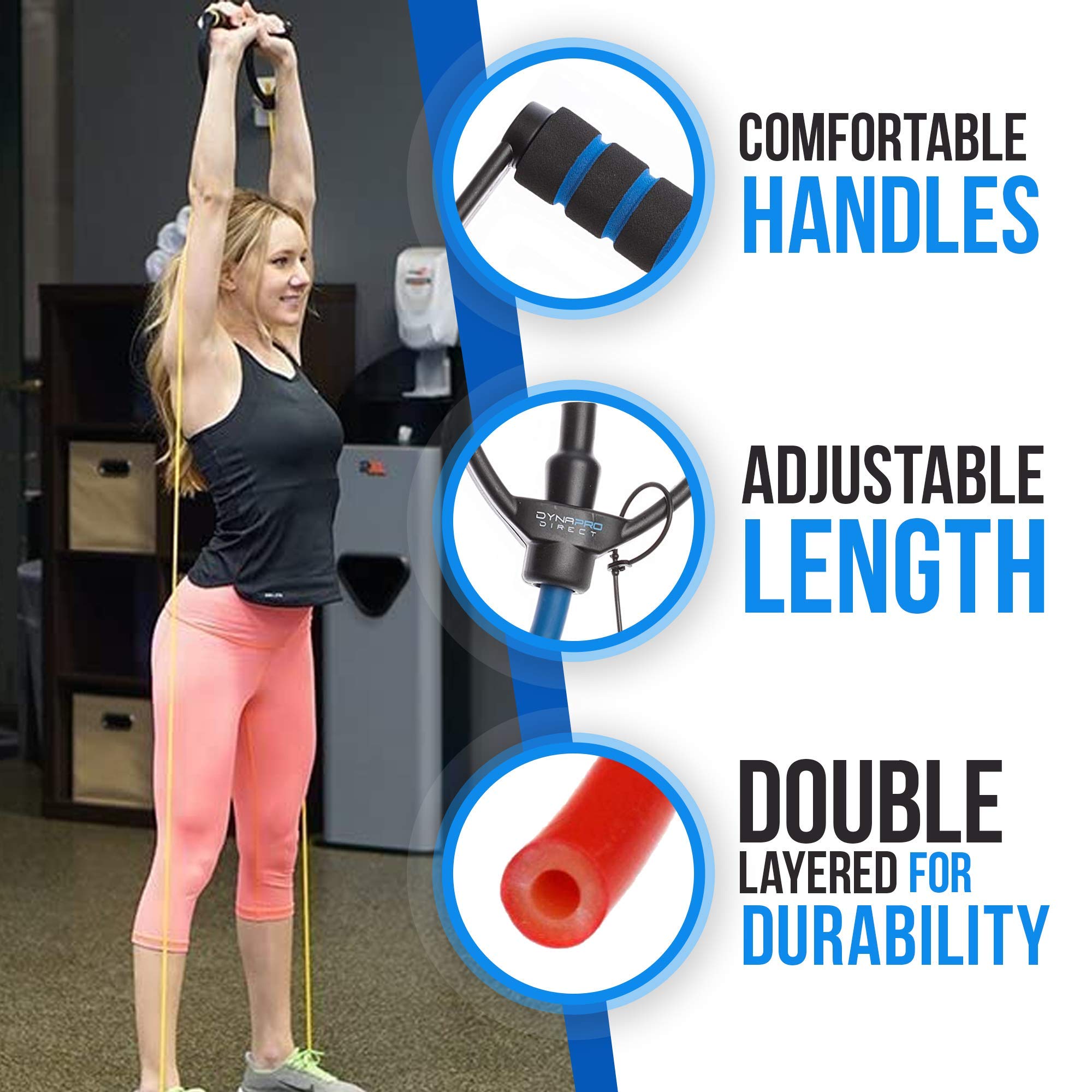 DYNAPRO Adjustable Exercise Resistance Bands with Comfort Handles - Professional Quality Anti-Snap Fitness Bands for Workouts, Physical Therapy & Yoga - Perfect for Home Gym, Rehabilitation & Strength Training