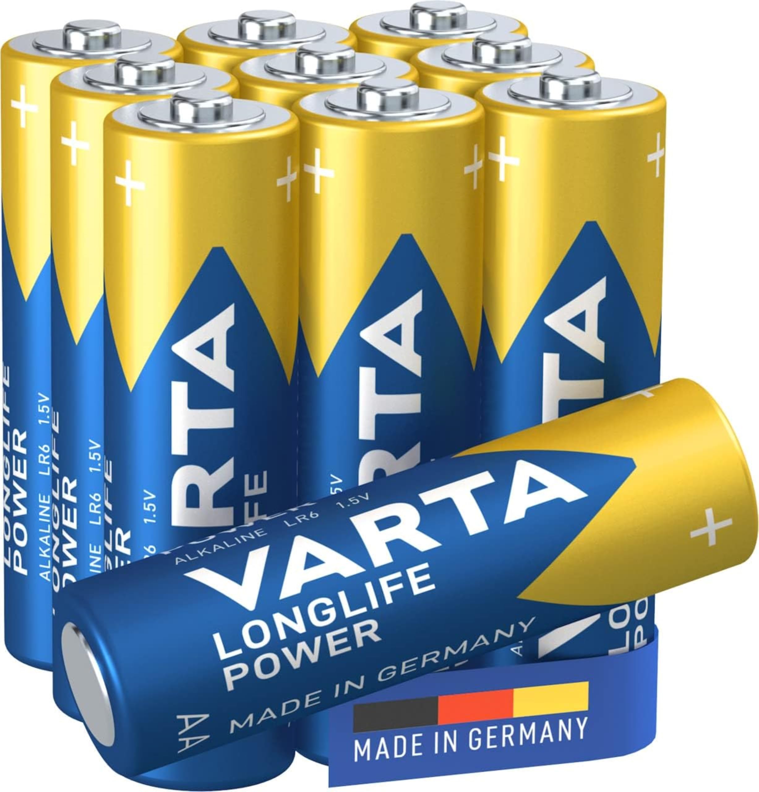 Varta Longlife Power AA Alkaline Batteries LR6 - 10 Pack (Packaging May Vary) - High-Performance Batteries for Toys, Flashlights, Remote Controls & Electronics