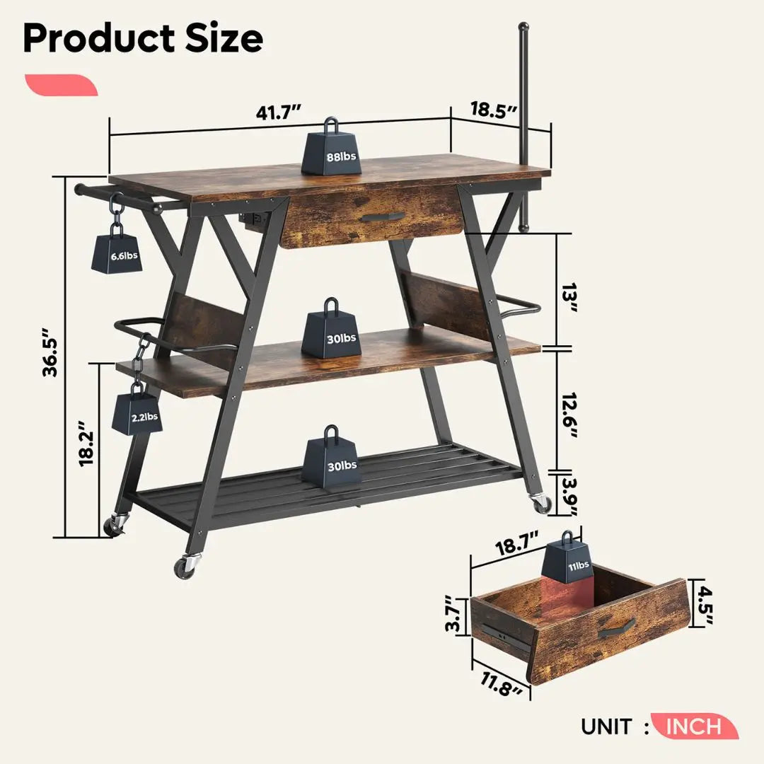 Bestier Coffee Bar Stand with Drawer - Rustic Kitchen Island Cart for Espresso Machine & Coffee Maker - Perfect for Small Kitchen, Breakfast Nook or Home Bar Setup